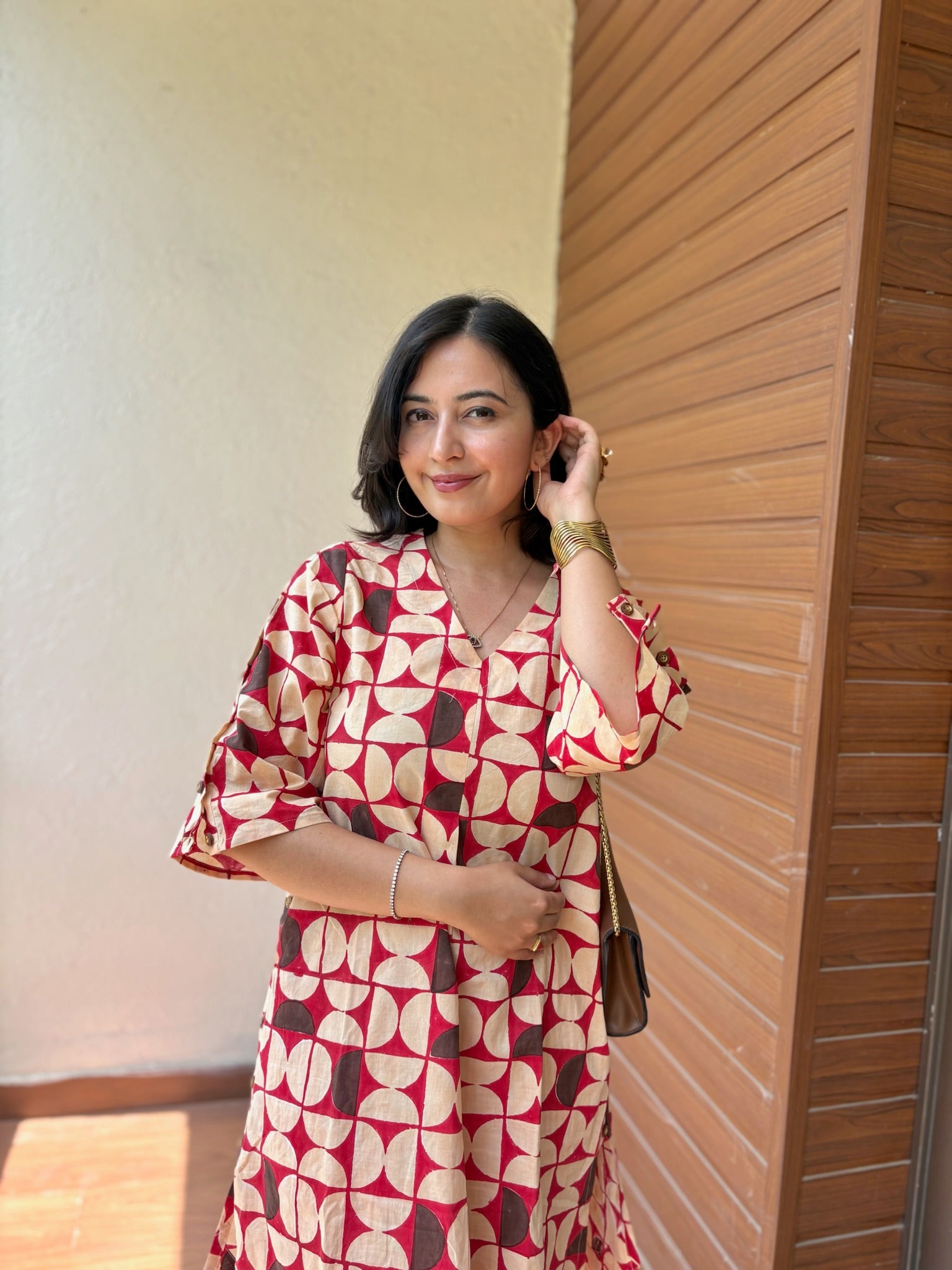 Geometric Red Side Placket Boxy Co-Ord Set