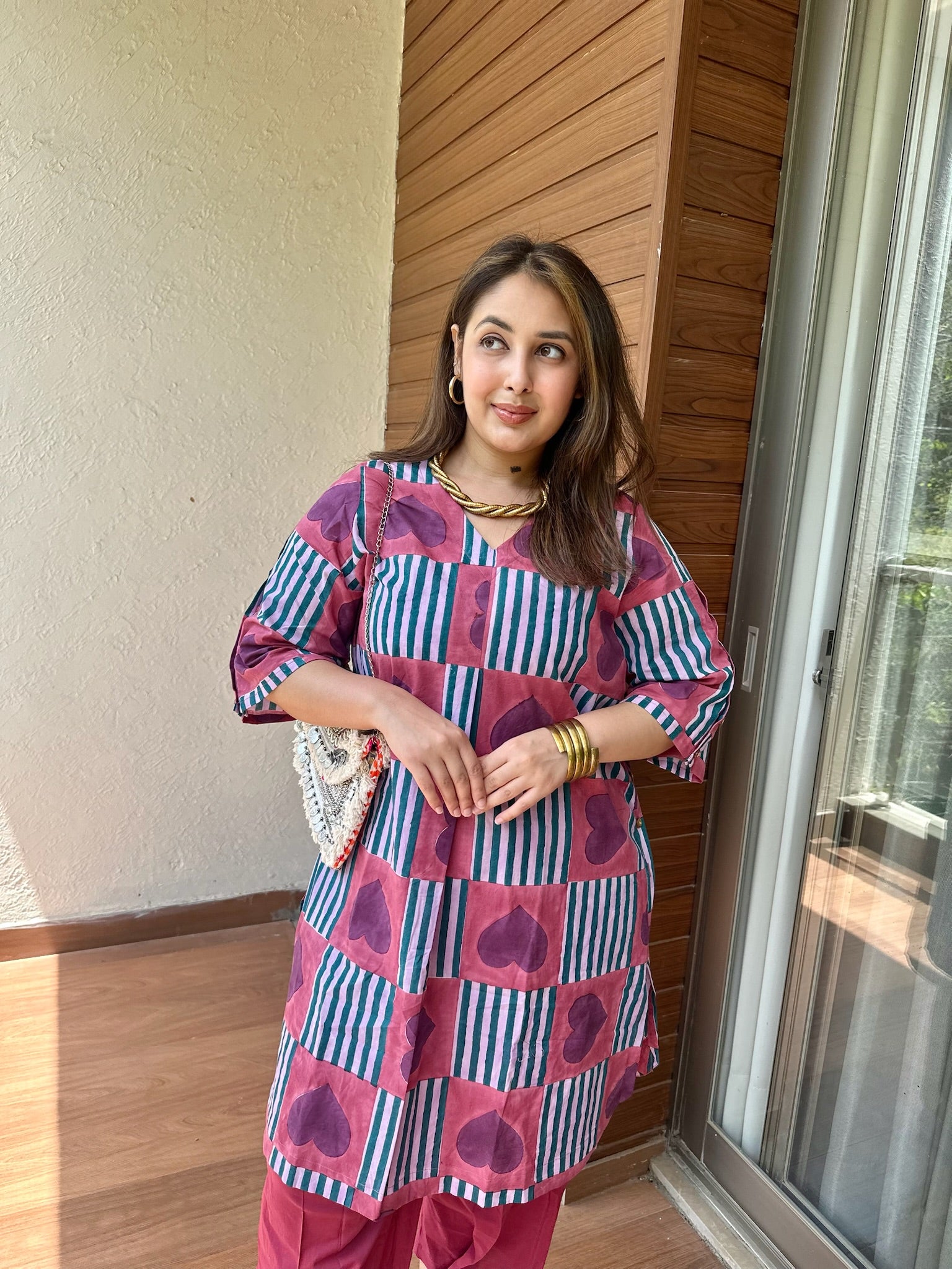 Purple Heart Side Placket Boxy Co-ord Set