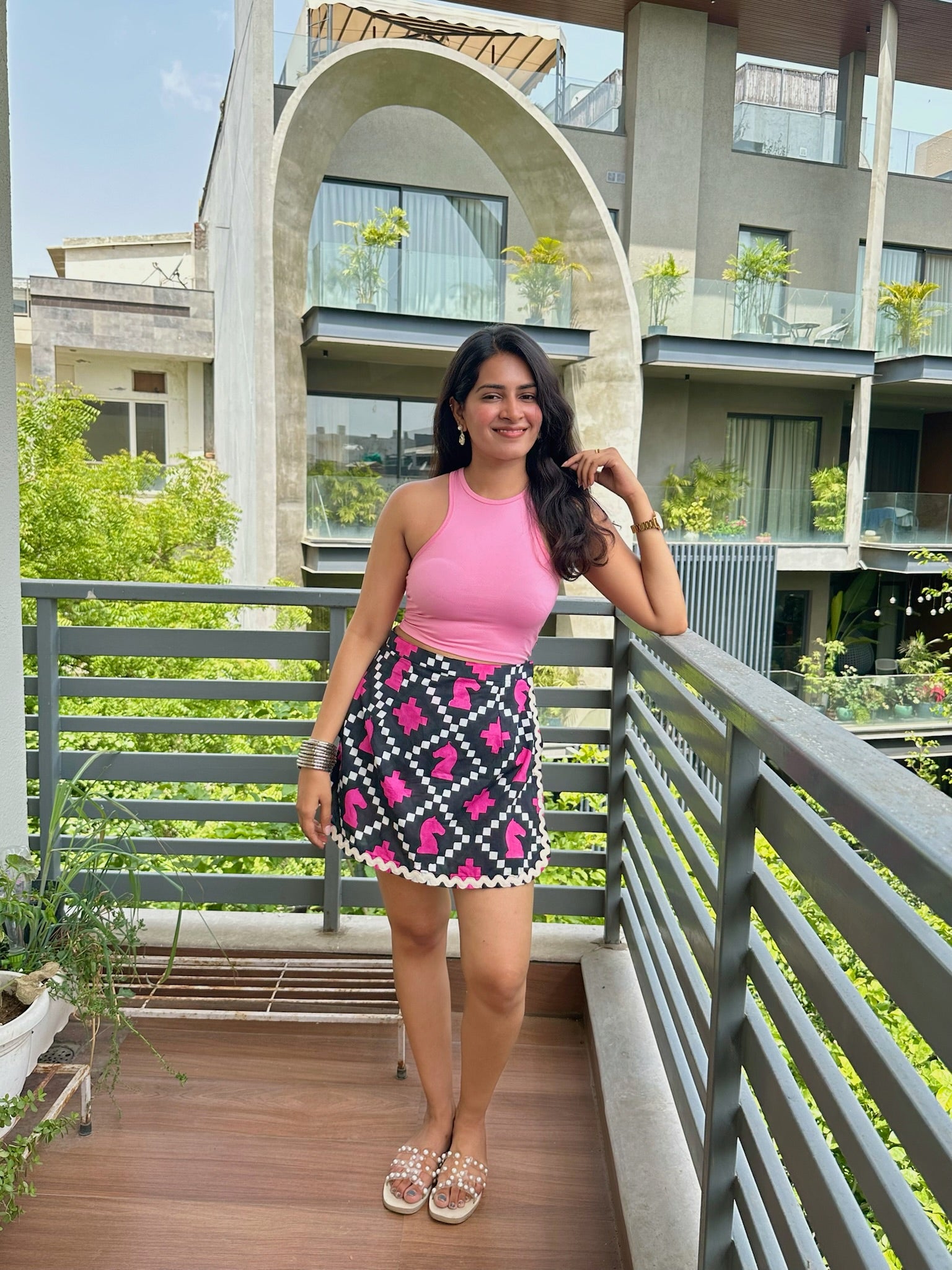 Exclusive Black Shatranj Printed Lace Skort