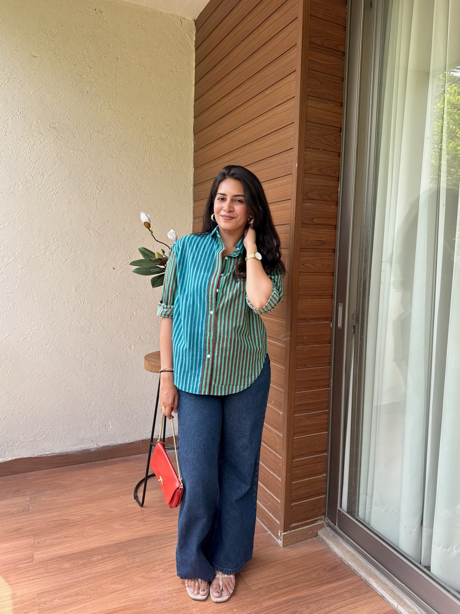 multi maroon blue striped shirt
