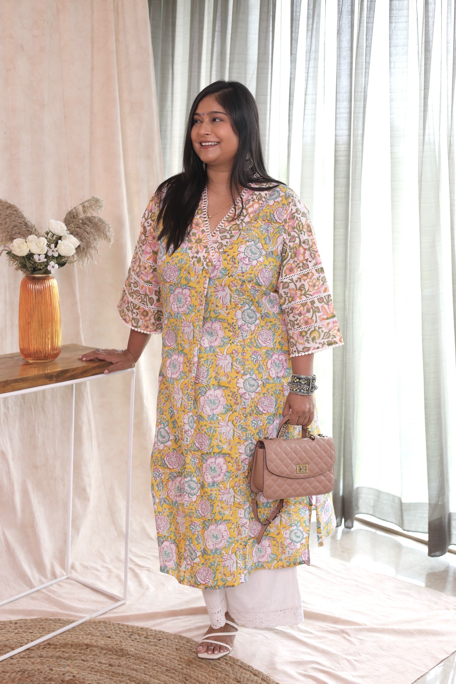 Lemon Yellow Front Pleat Kurta