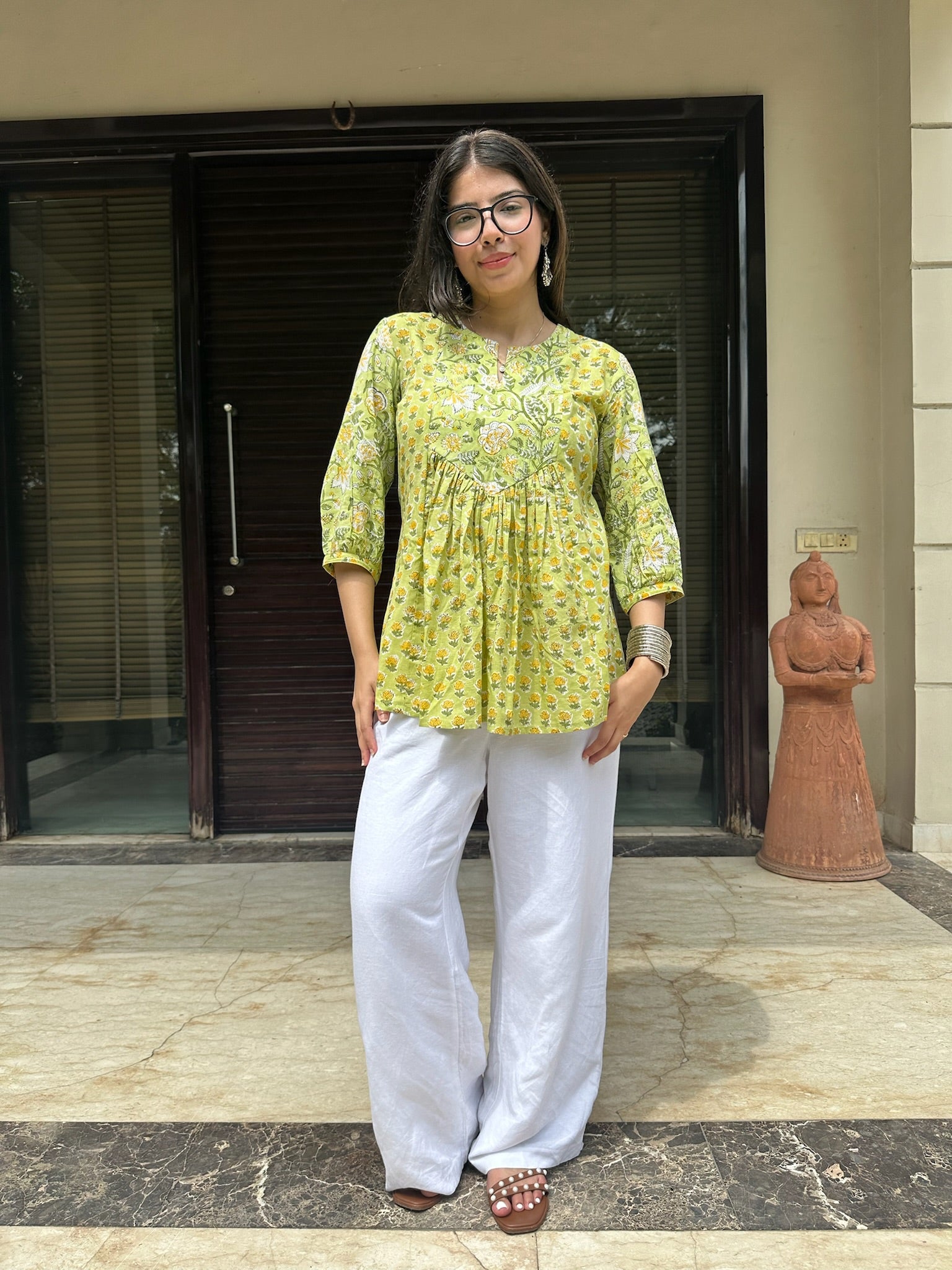 Vibrant Green Gather Short Kurti