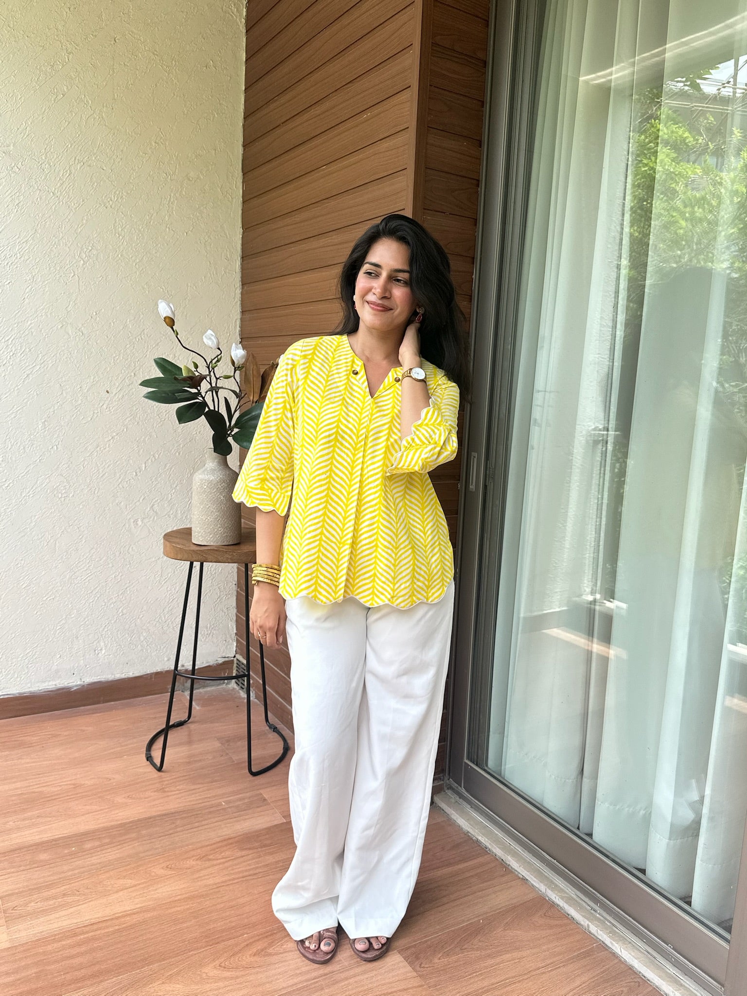 Yellow Leaf Scallop Top