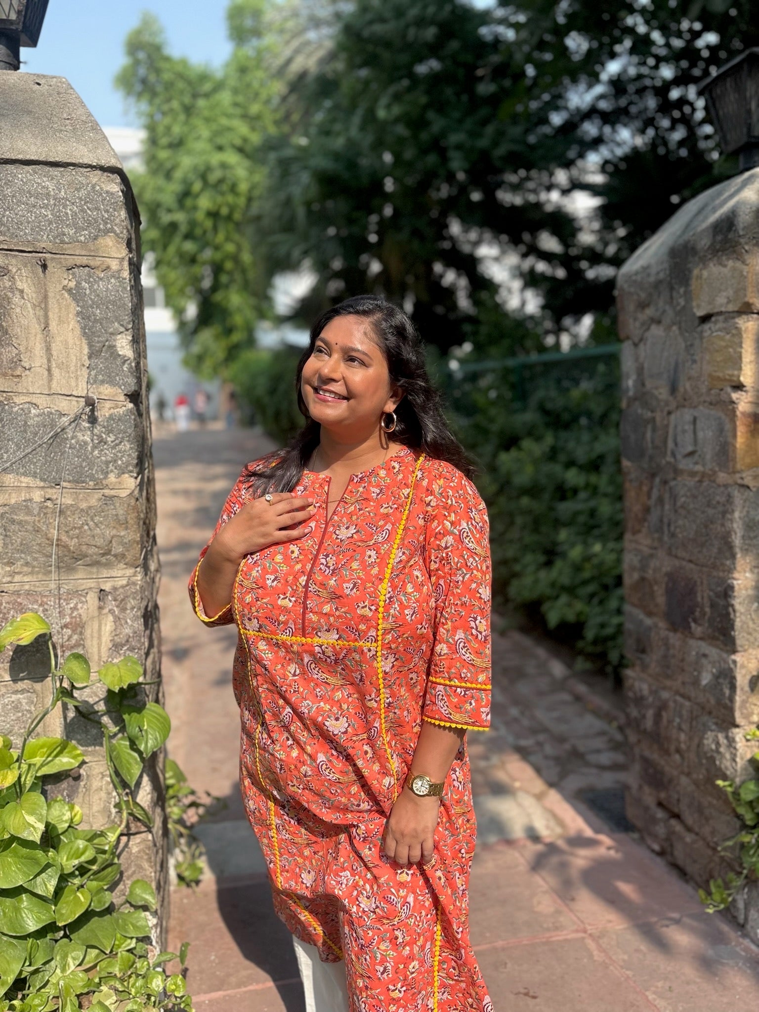 Deep Orange Lace Long Kurta