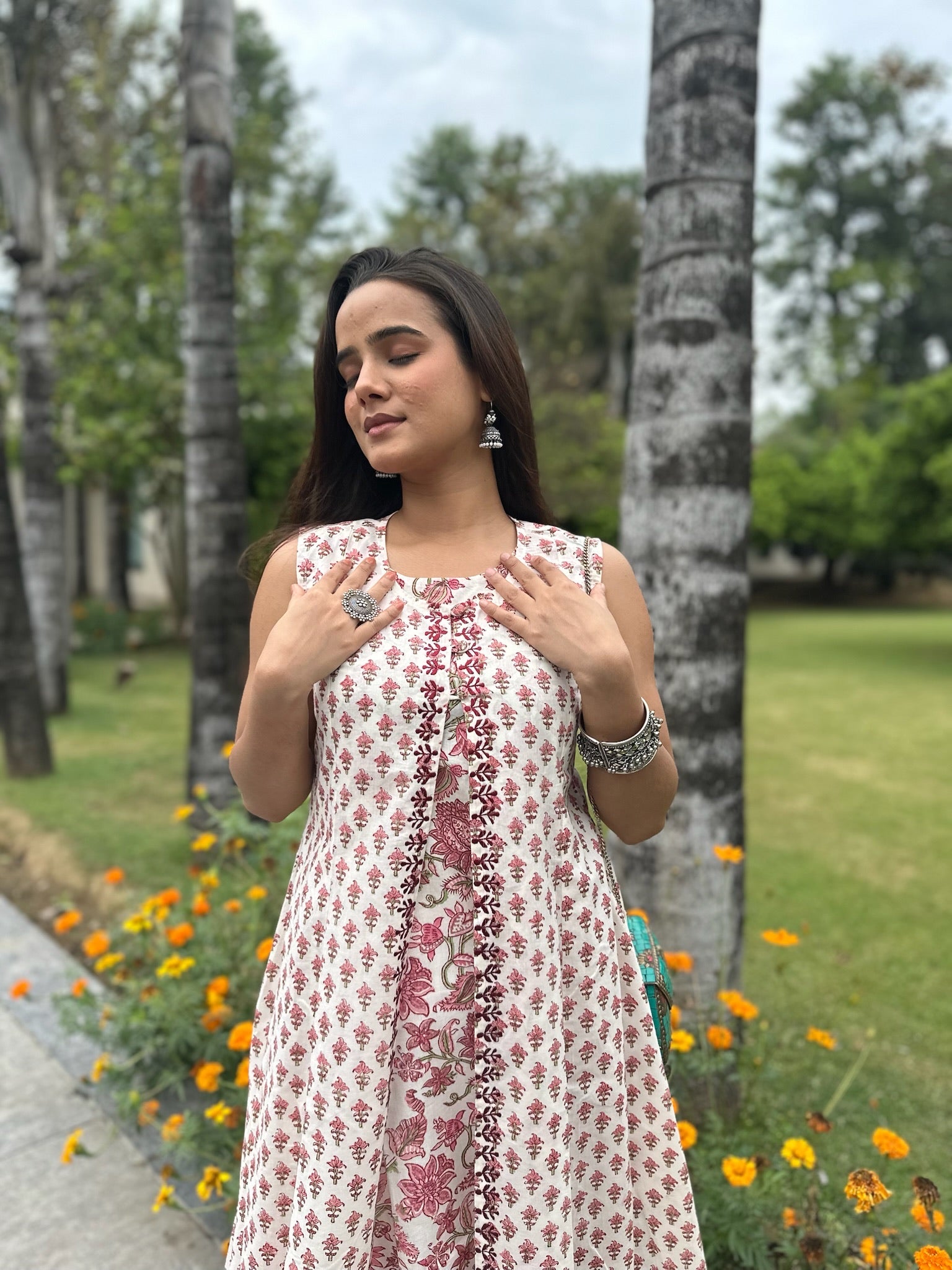 White Pink Jacket Kurta Set