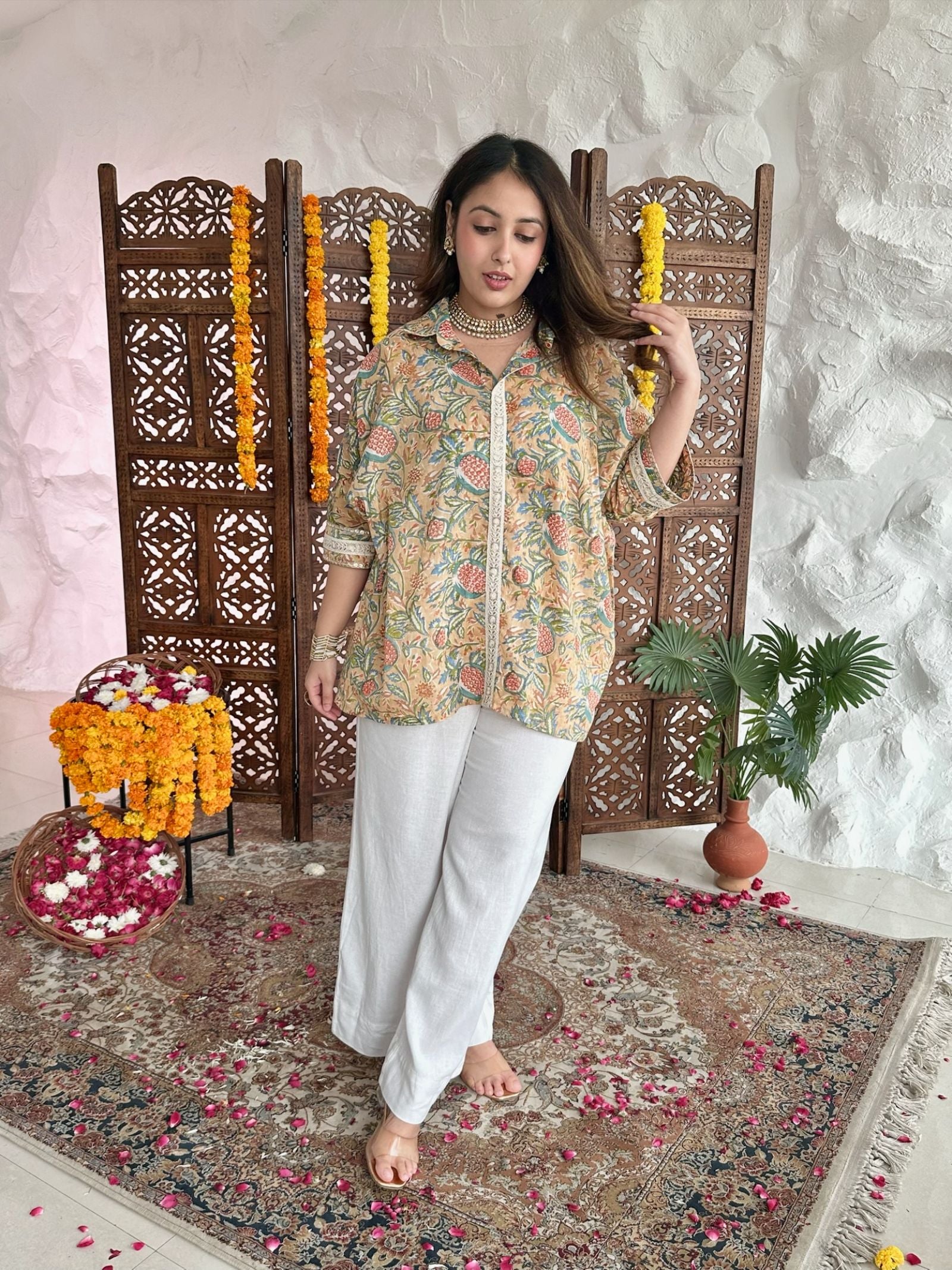 Poppy Glow Asymmetric Mulmul Shirt