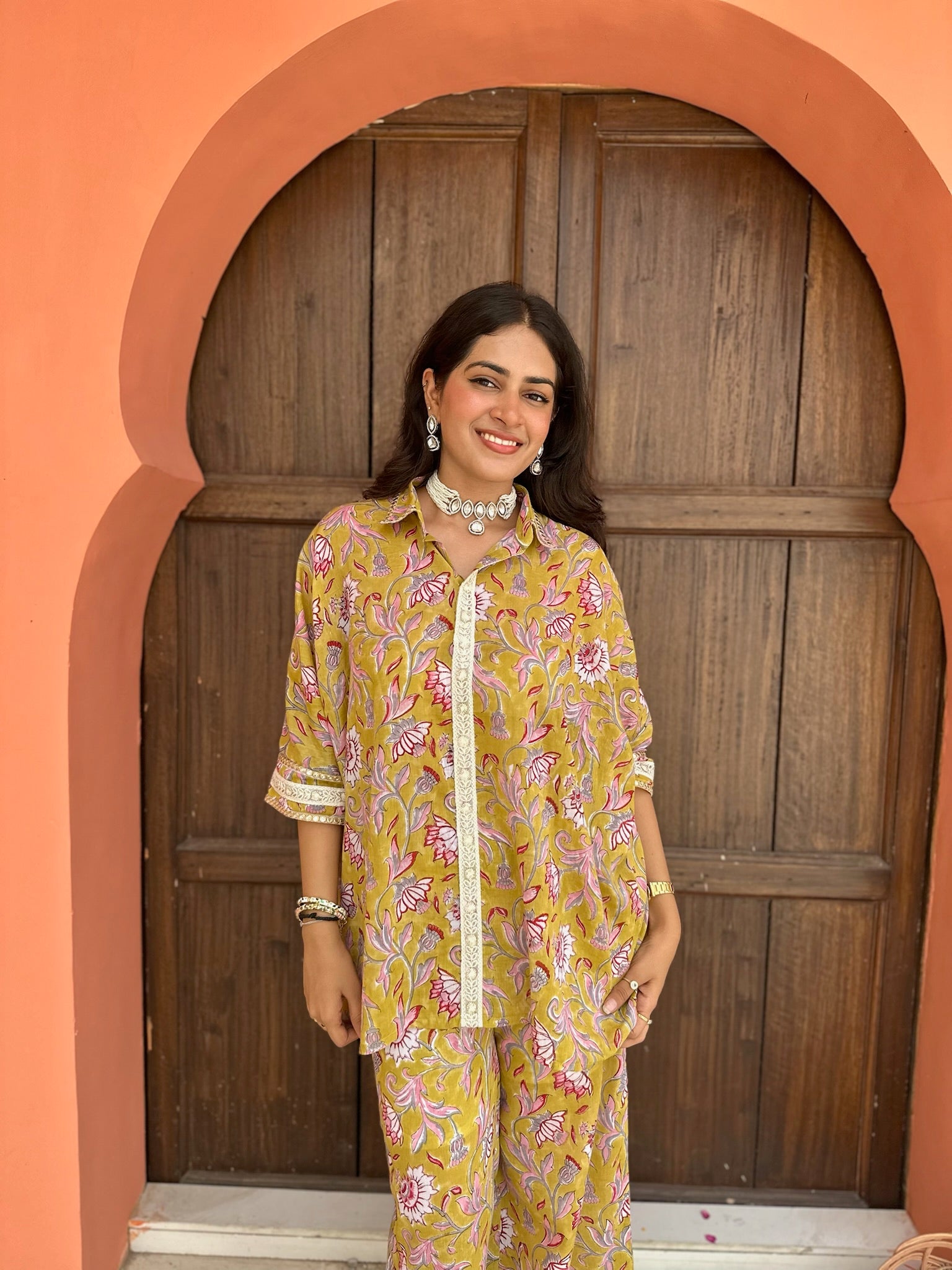 Harvest Glow Asymmetric Mulmul Co-ord Set
