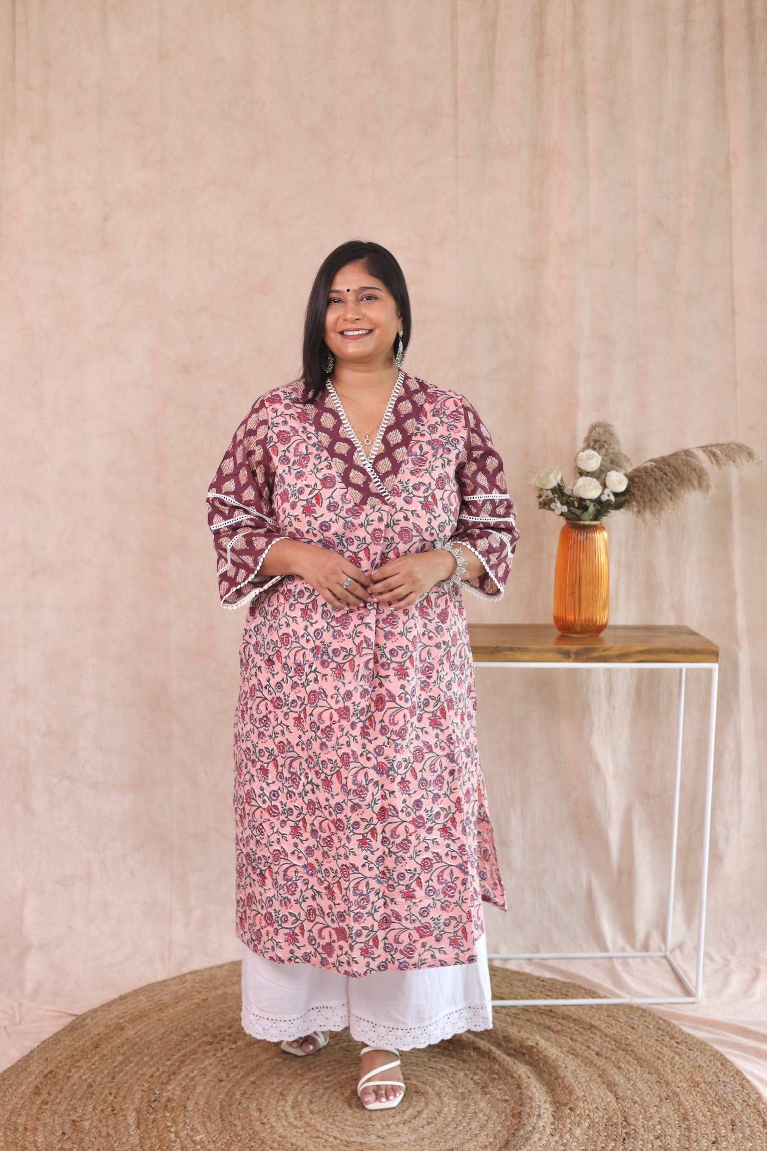 Peach Pink Front Pleat Kurta