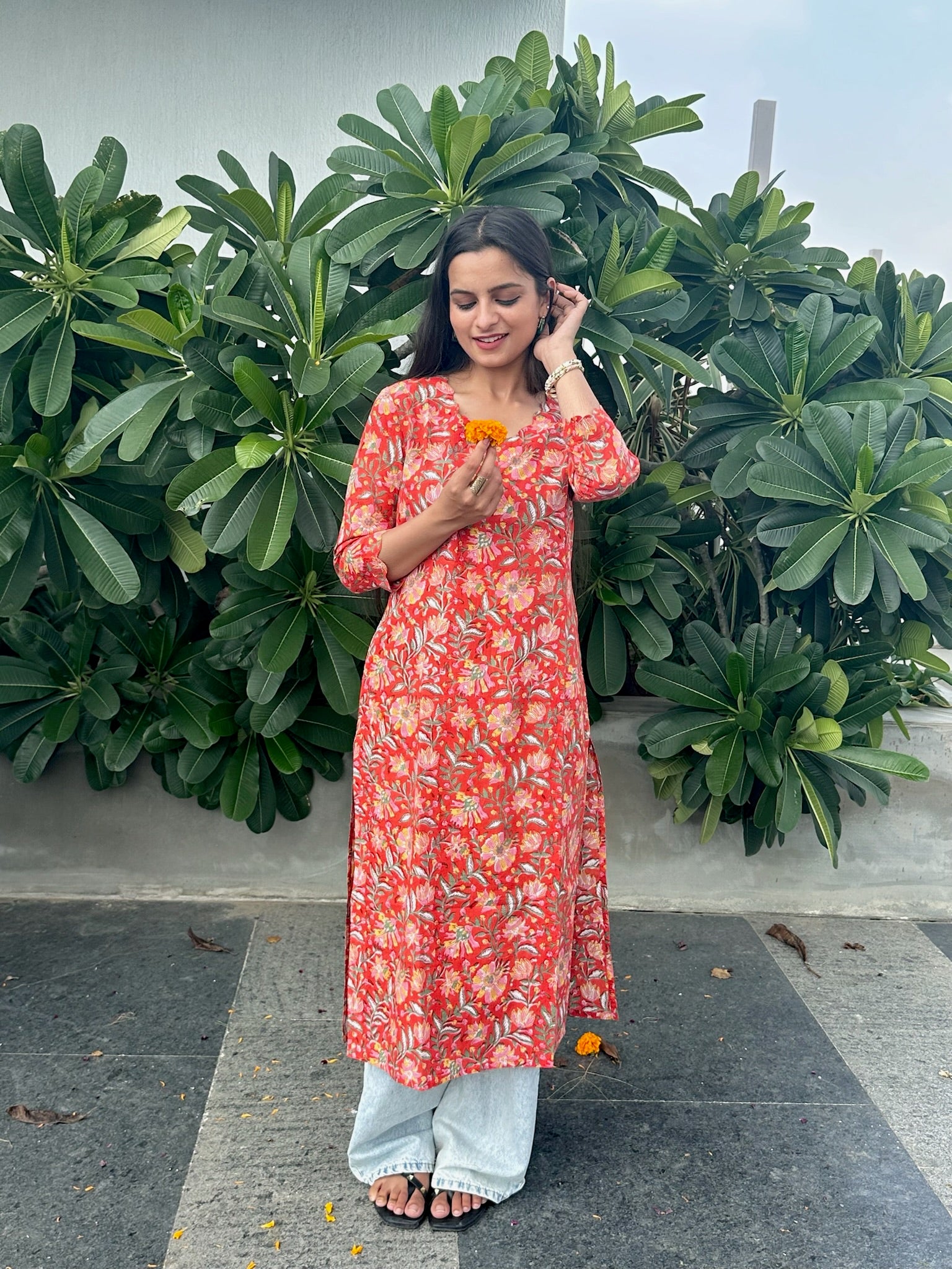 Summer Orange Long Kurta