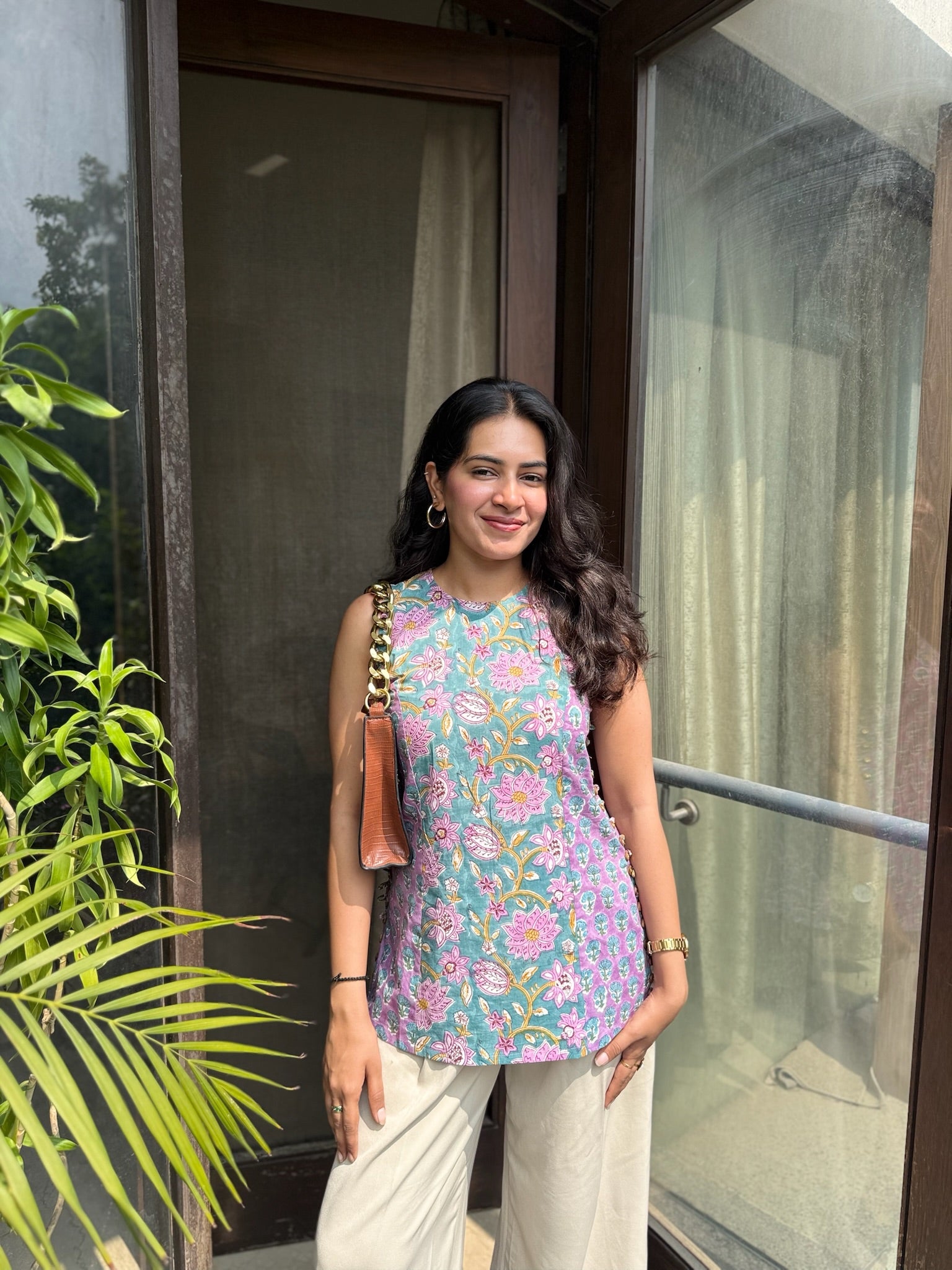 Ocean Lilac Halter Short Kurti