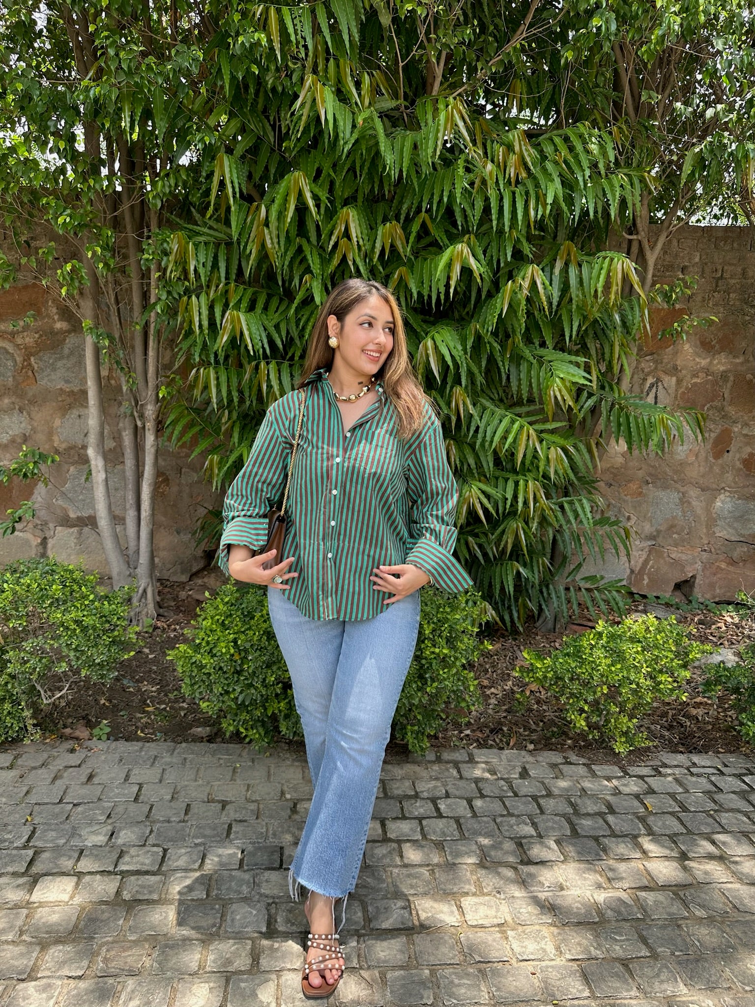 Multi Stripes Green Maroon Shirt