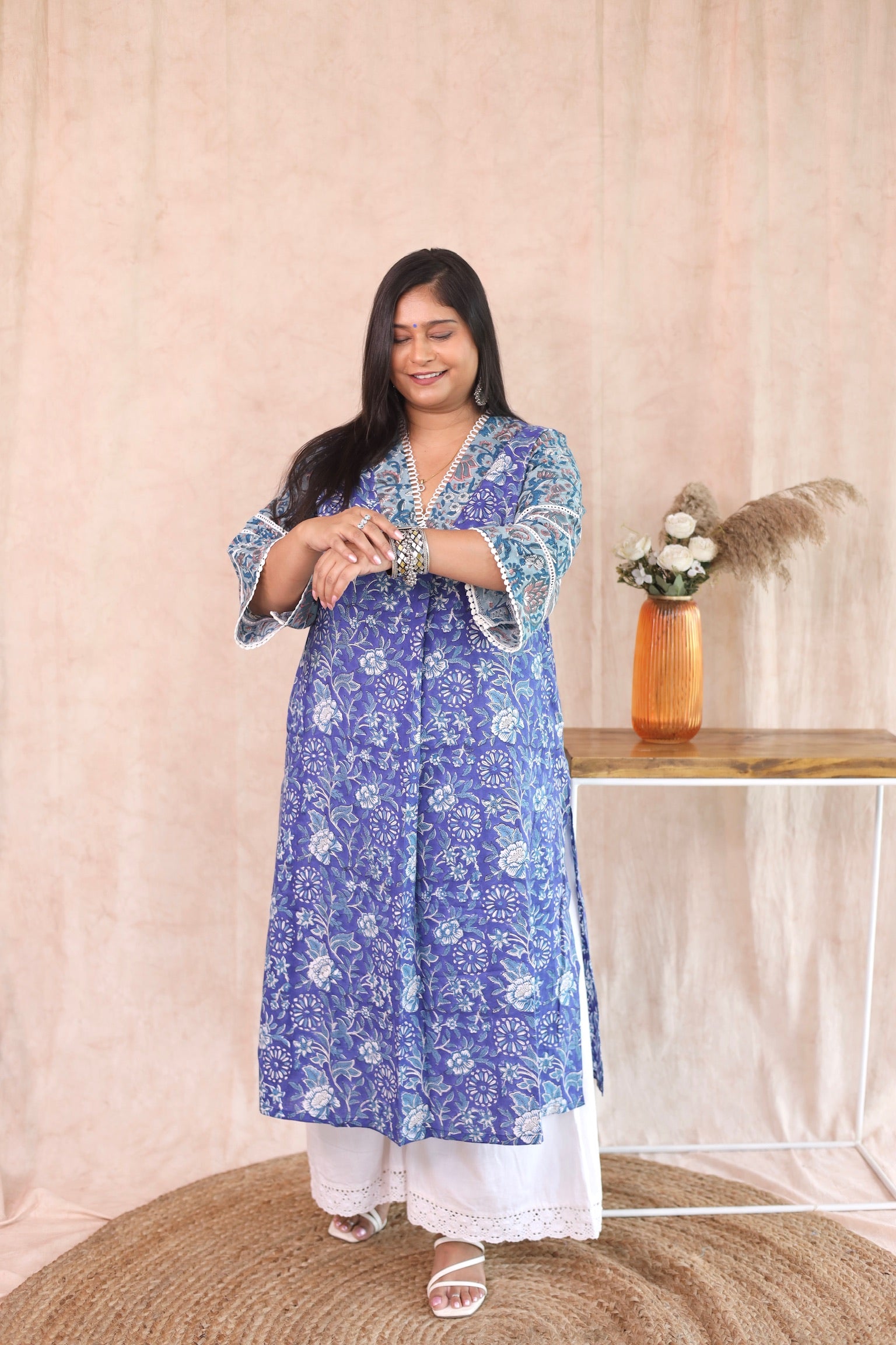 Berry Blue Front Pleat To Kurta