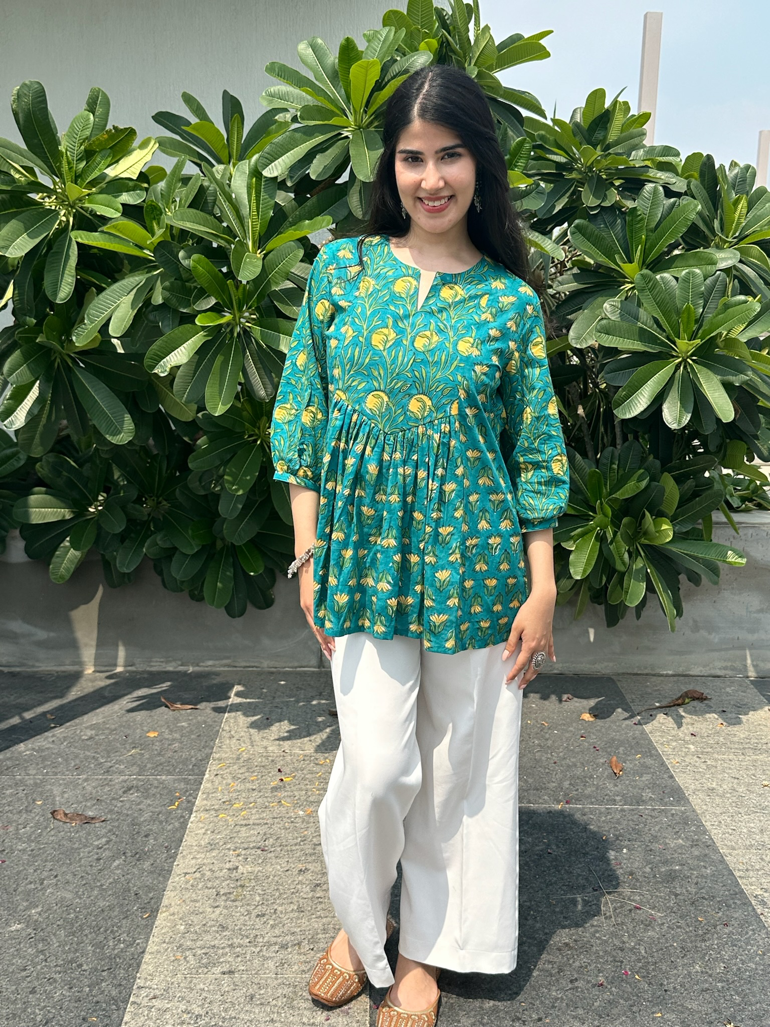 Pine Green Gather Short Kurti