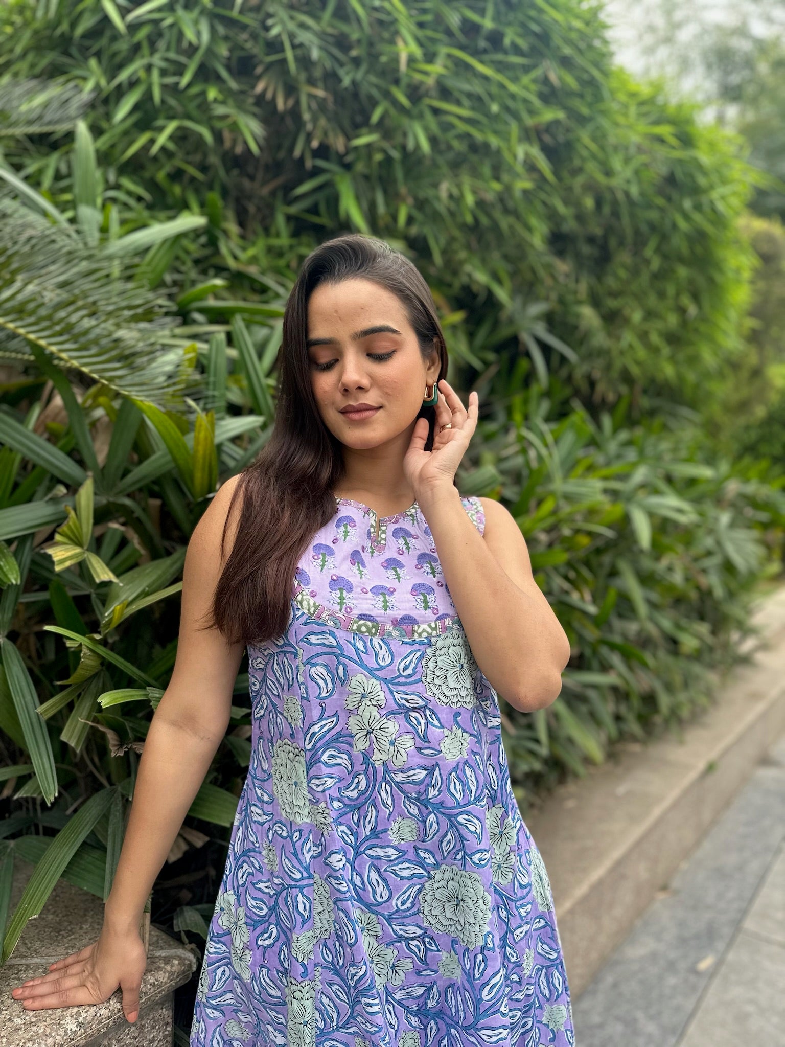 Sunset Purple Yoke Sleeveless Anarkali