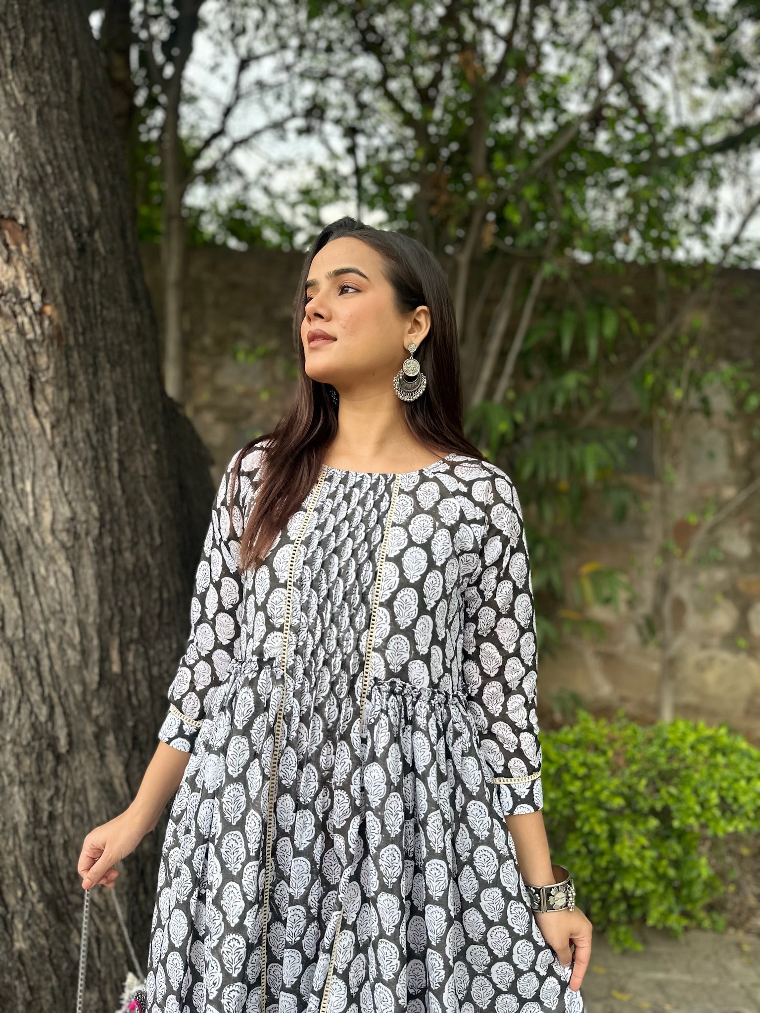 Black White Mulmul Maxi Dress
