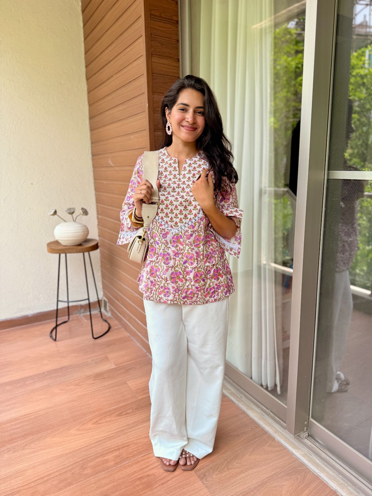 Phoolwari Yoke Lace Short Kurti