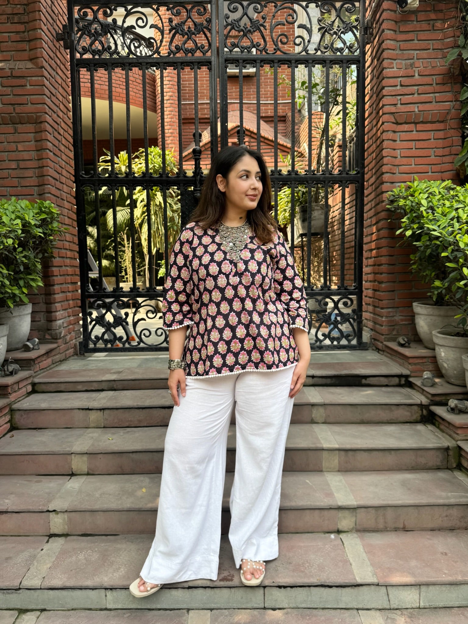 Black Pink Lace Kurti