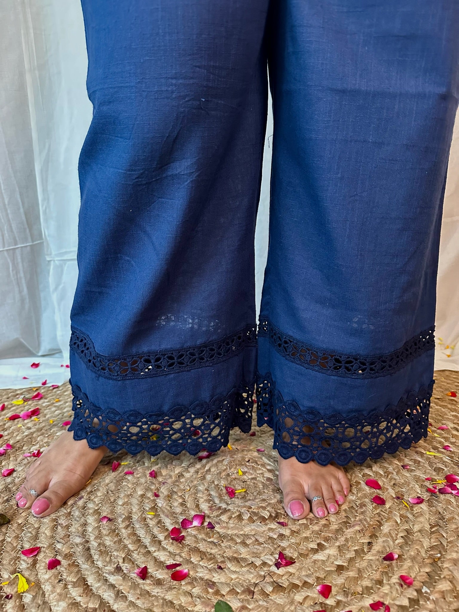 Blue Cotton Slub Pants