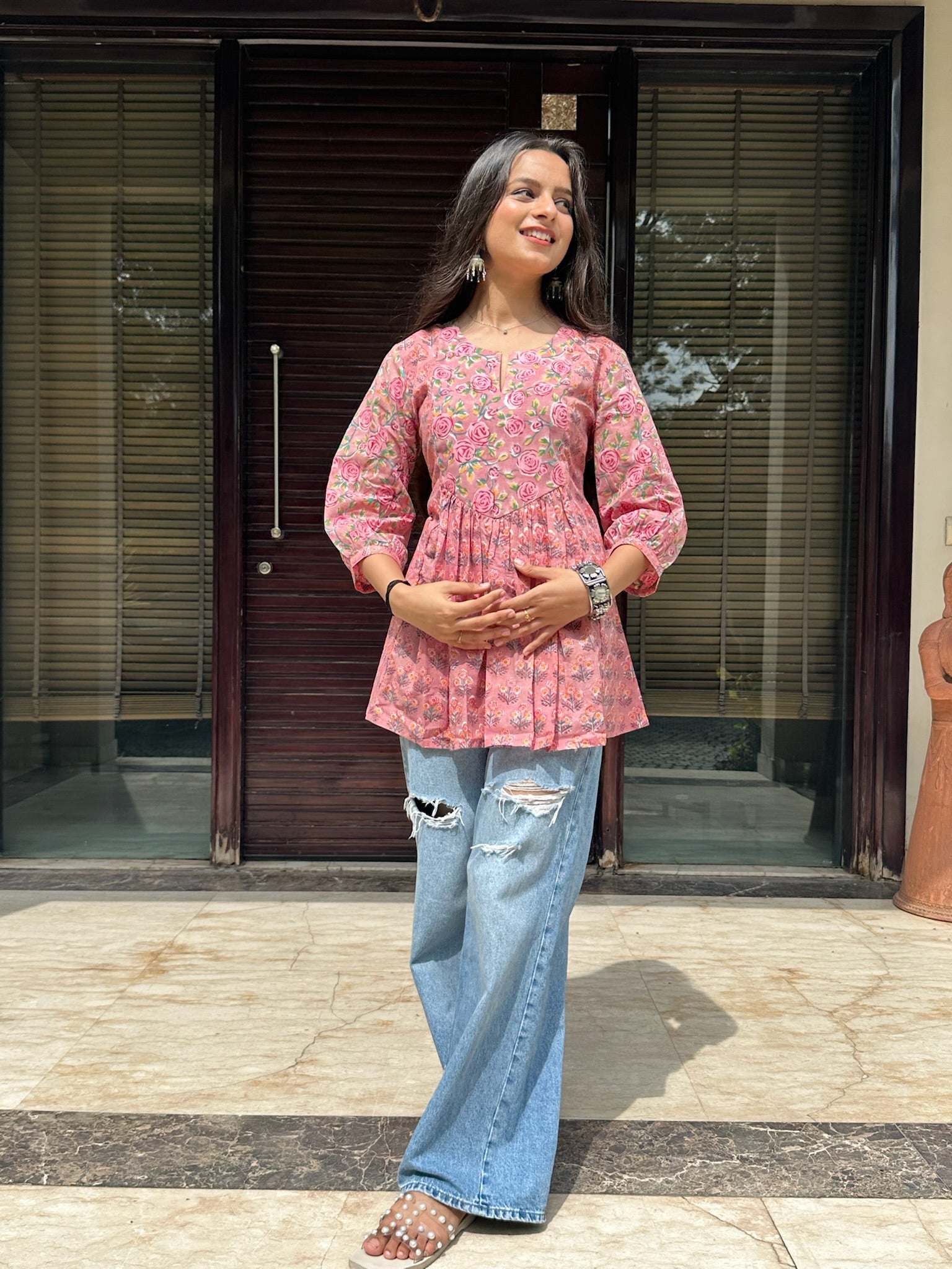Blush Mauve Gather Short Kurti