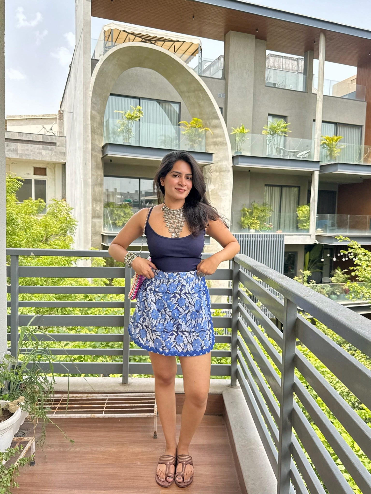 Lily Blue Floral Printed Lace Skort