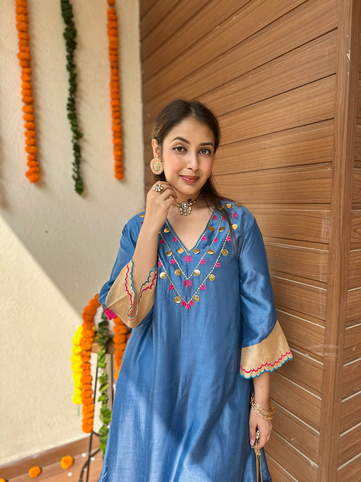 Kashish Blue Solid Embroidery Set