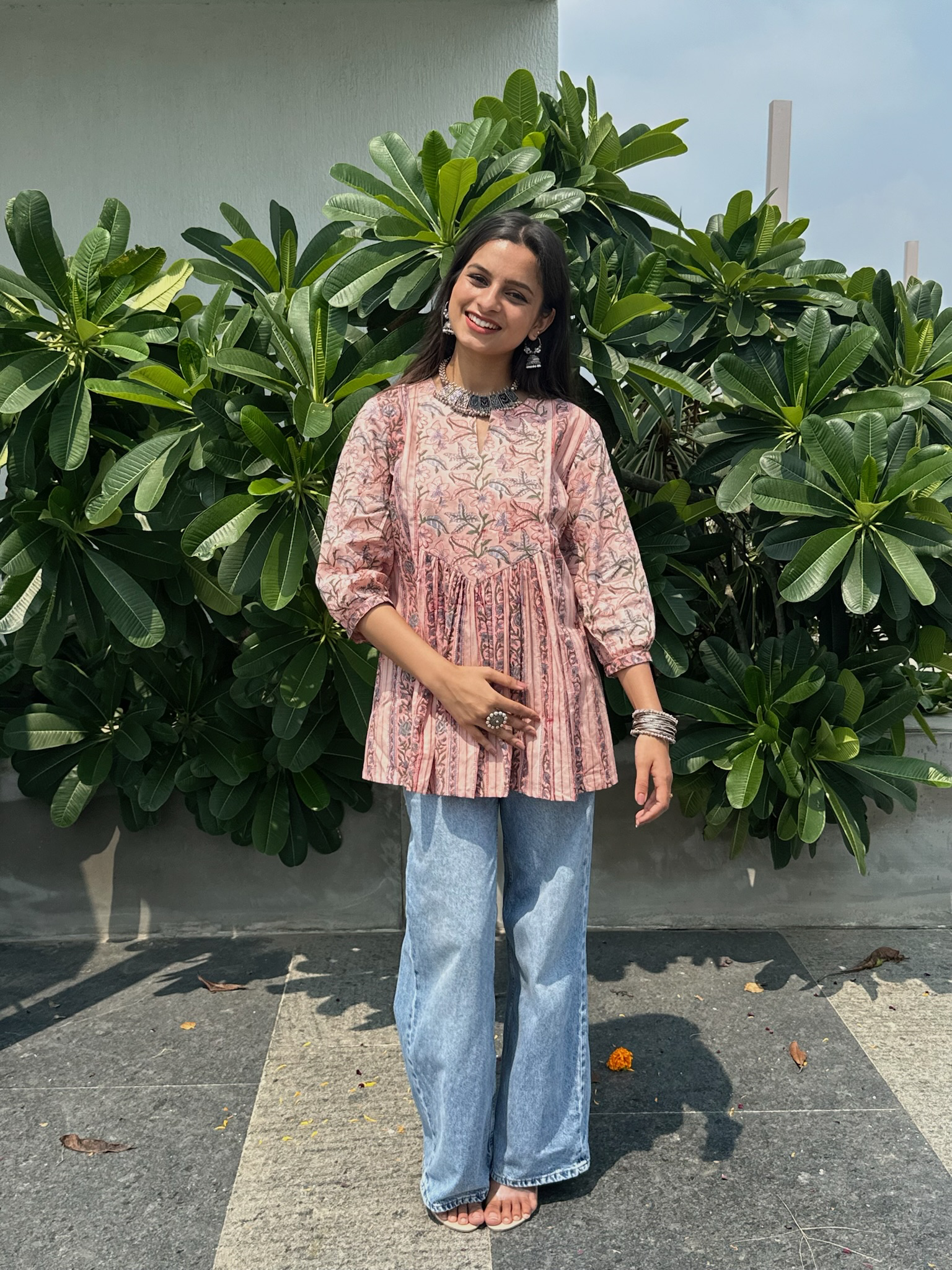 Champagne Pink Gather Short Kurti