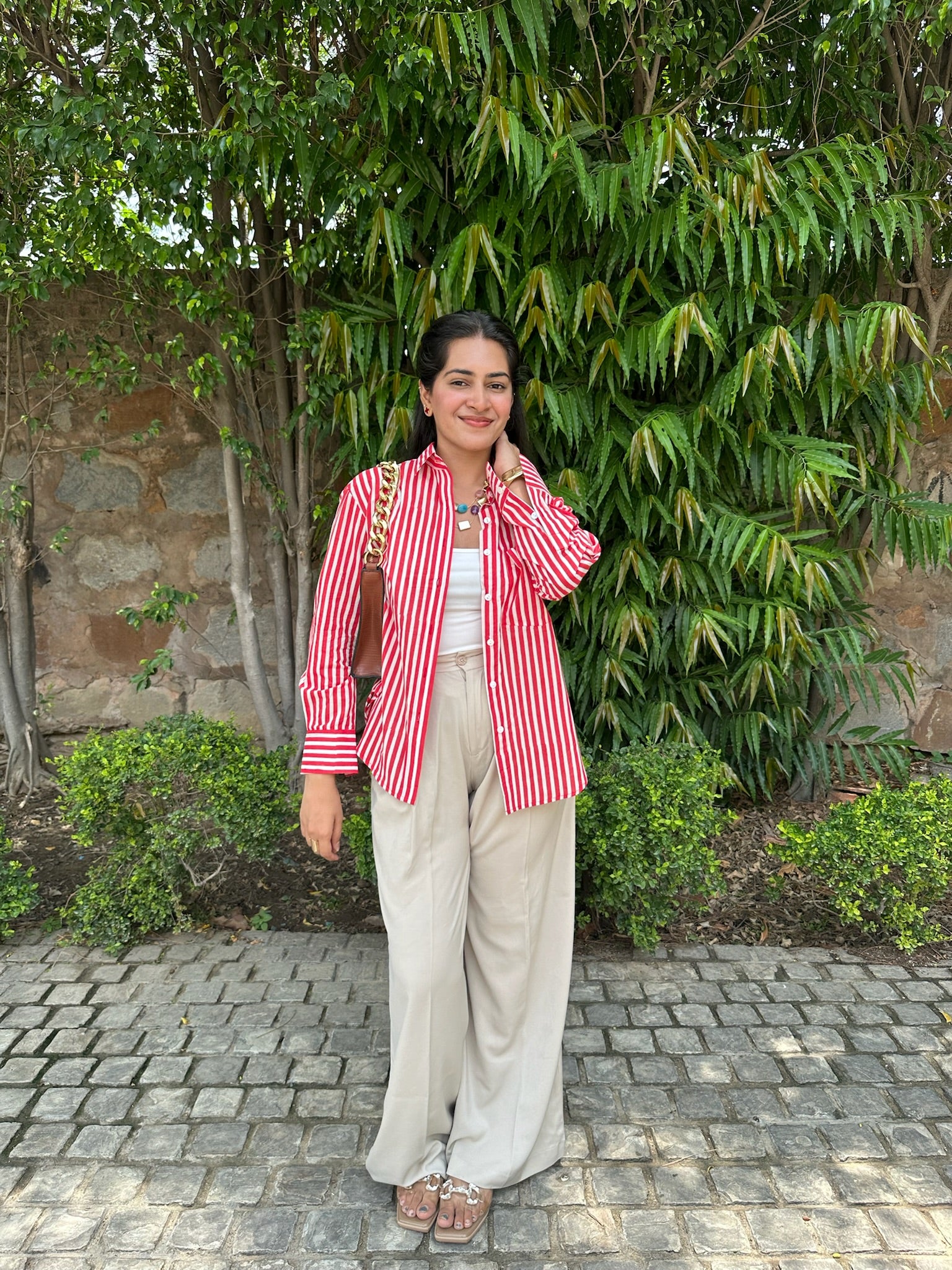 mono brick red striped shirt