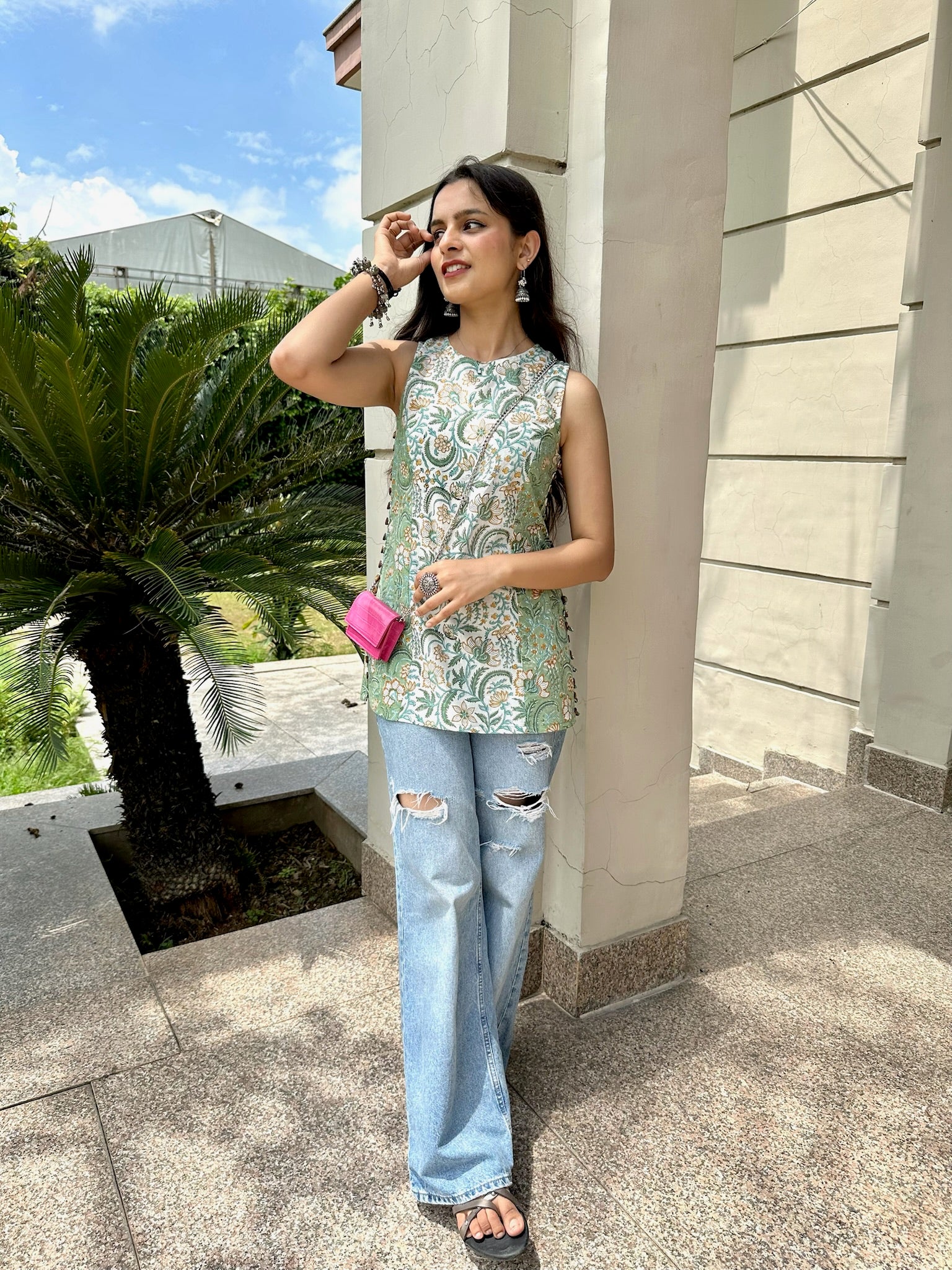 Sage Green Halter Short Kurti