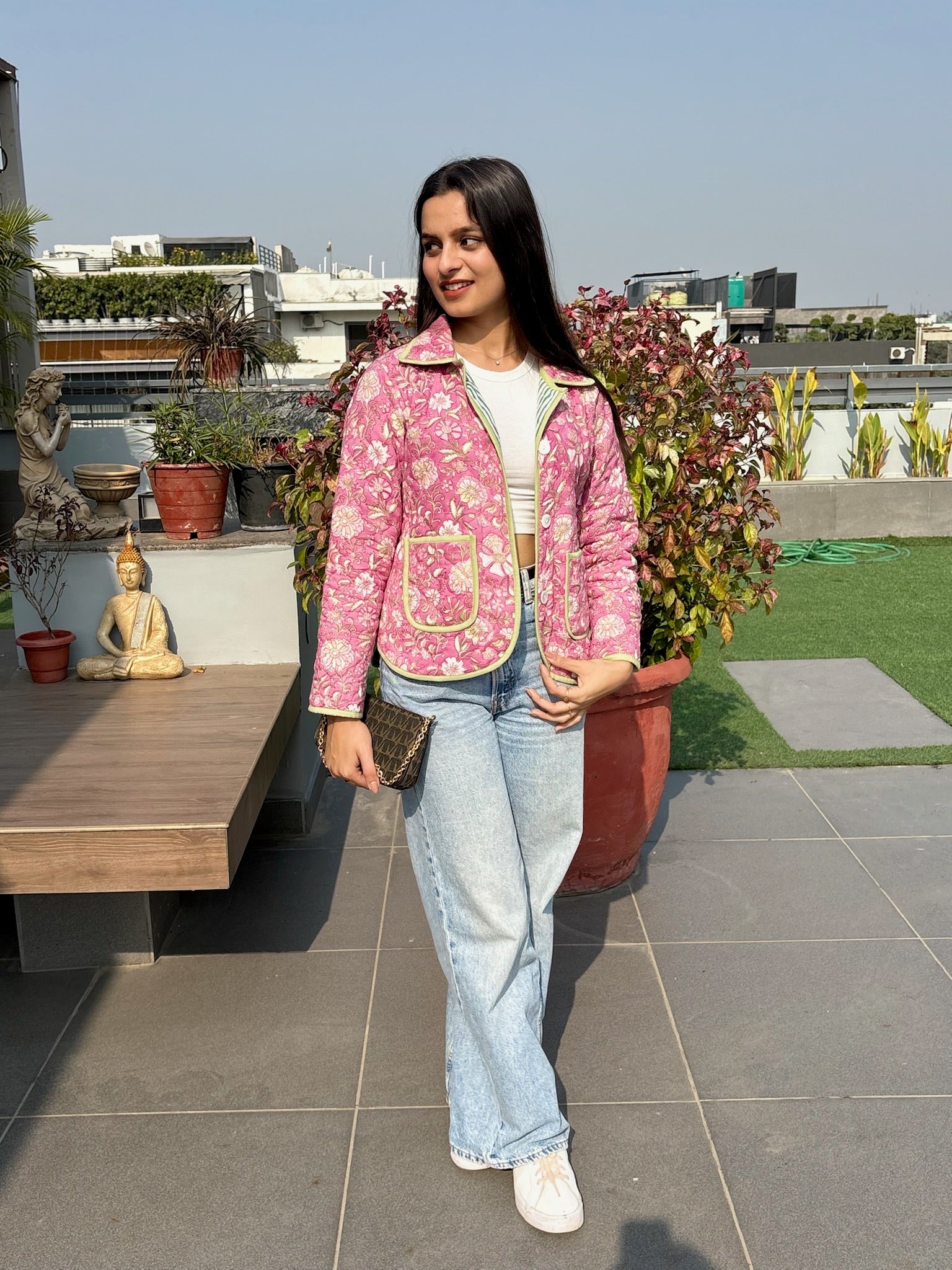 Pink Green Bomber Jacket