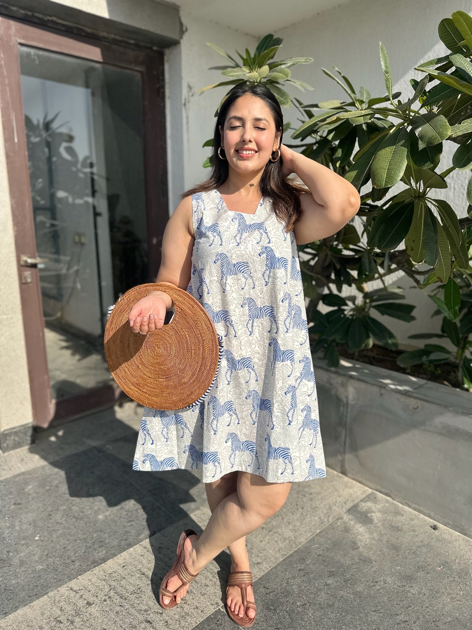 Zebra Striped Blue Shift Dress