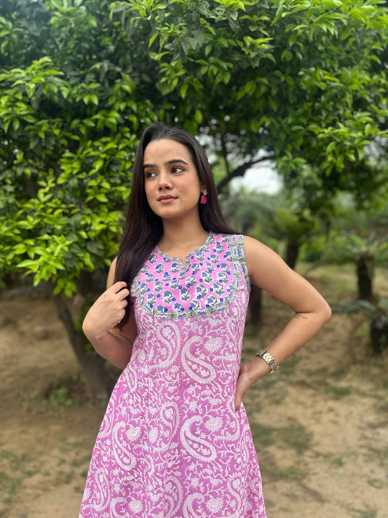Salmon Pink Yoke Sleeveless Anarkali