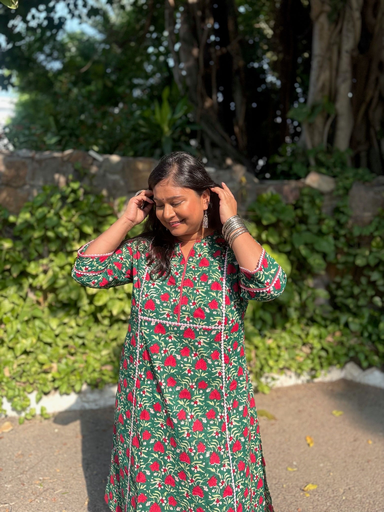 Pine Green Lace Long Kurta