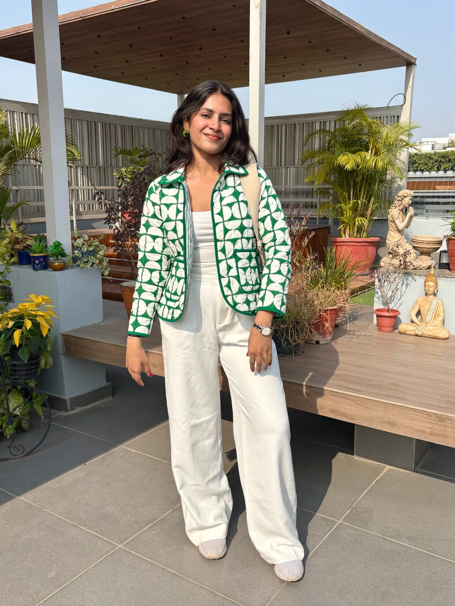 Geometric Green Bomber Jacket