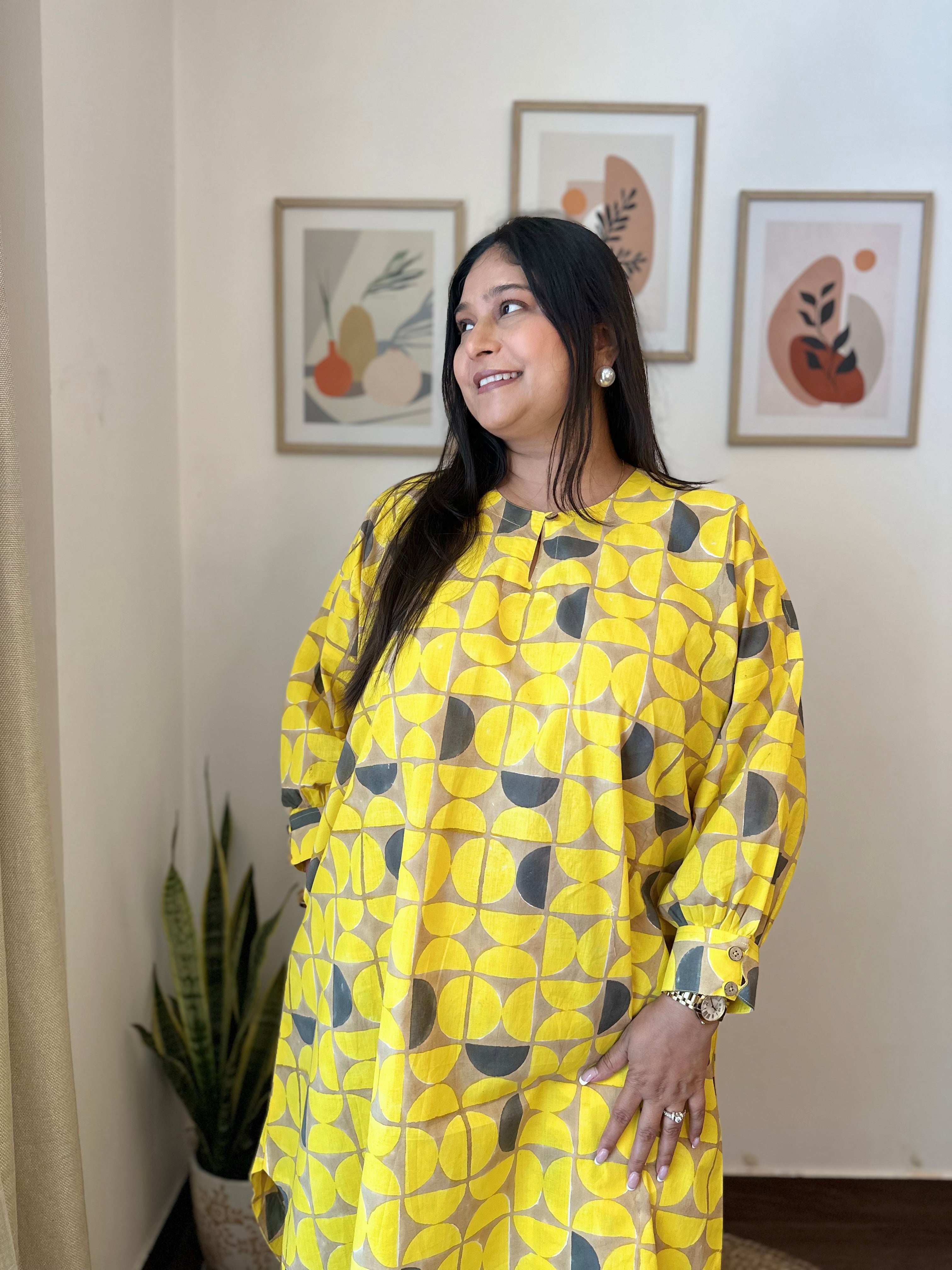 Boxy Abstract Sun Yellow Block Printed Co-ord Set