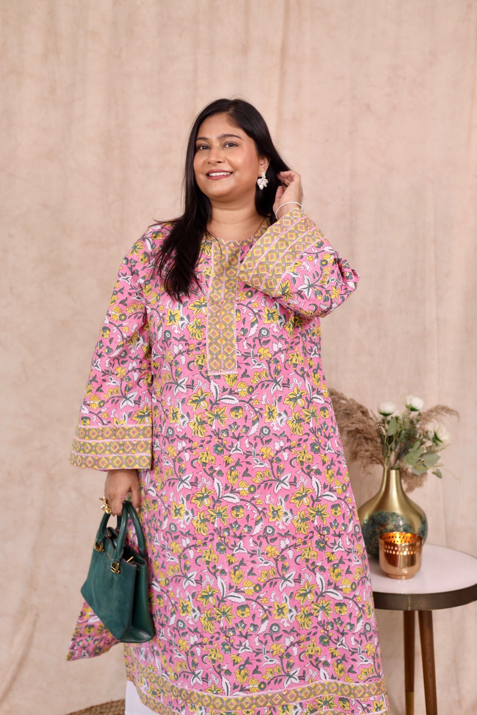 Wide Sleeve Kurta - Sky Magenta