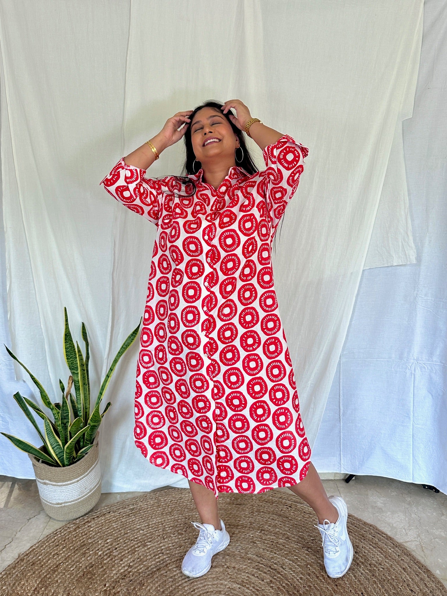 Full Bloom Red Shirt Dress