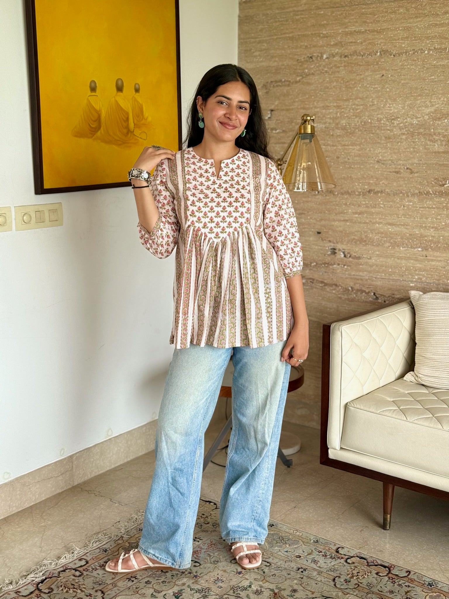 Morning Fog Rose Gather Short Kurti