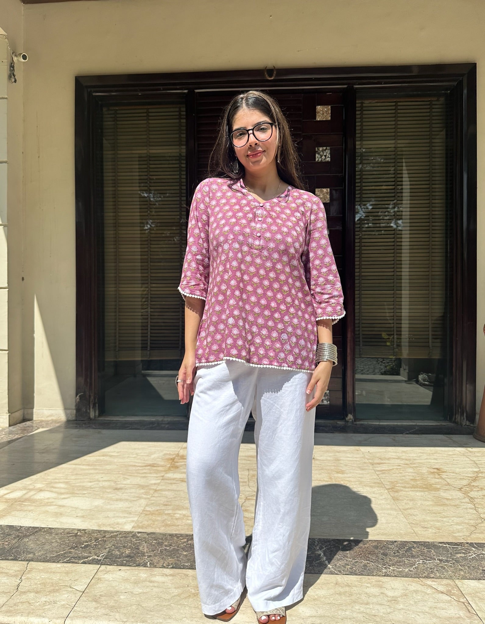 Sunset Coral Lace Kurti