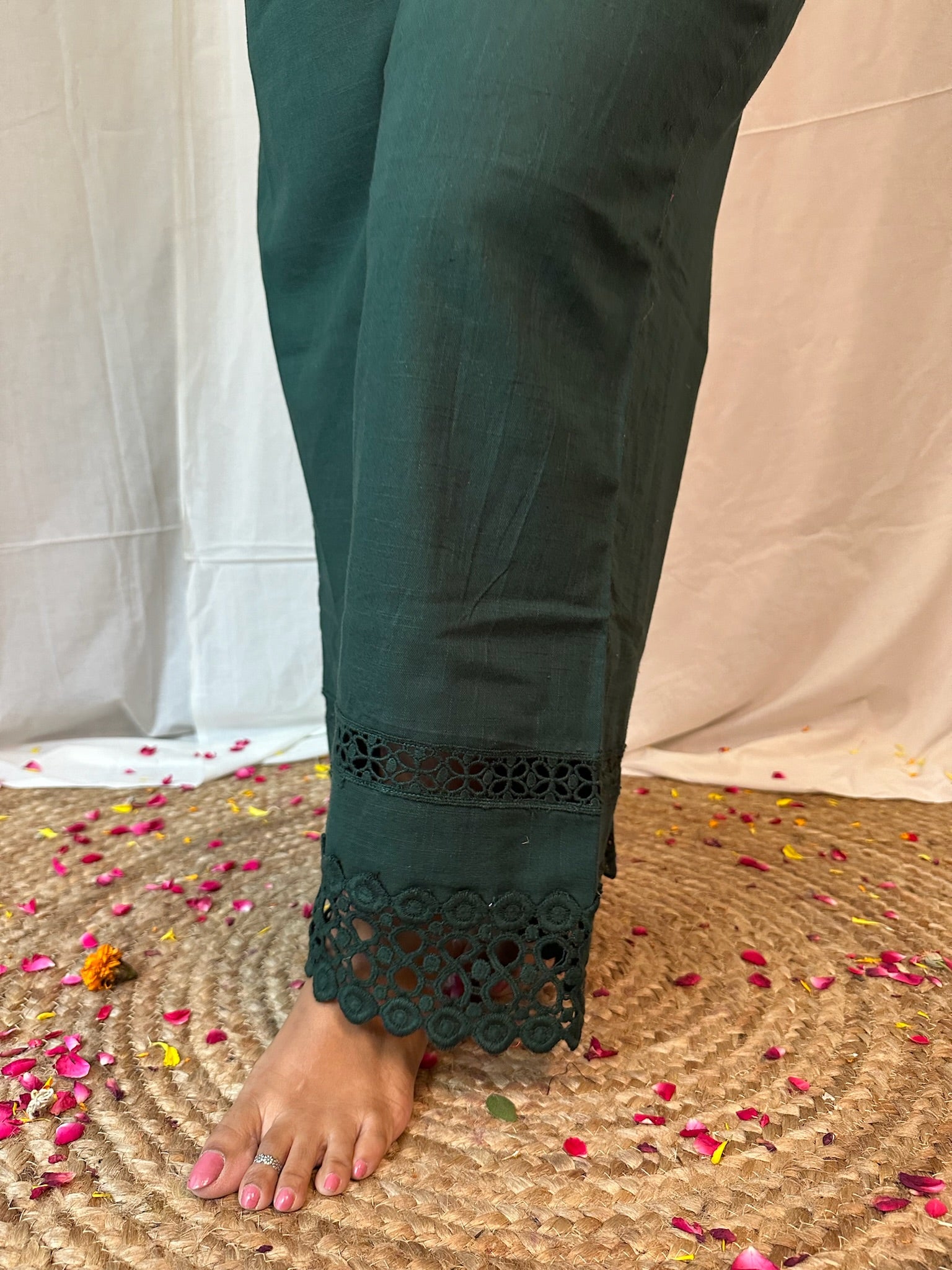 Green Cotton Slub Pants