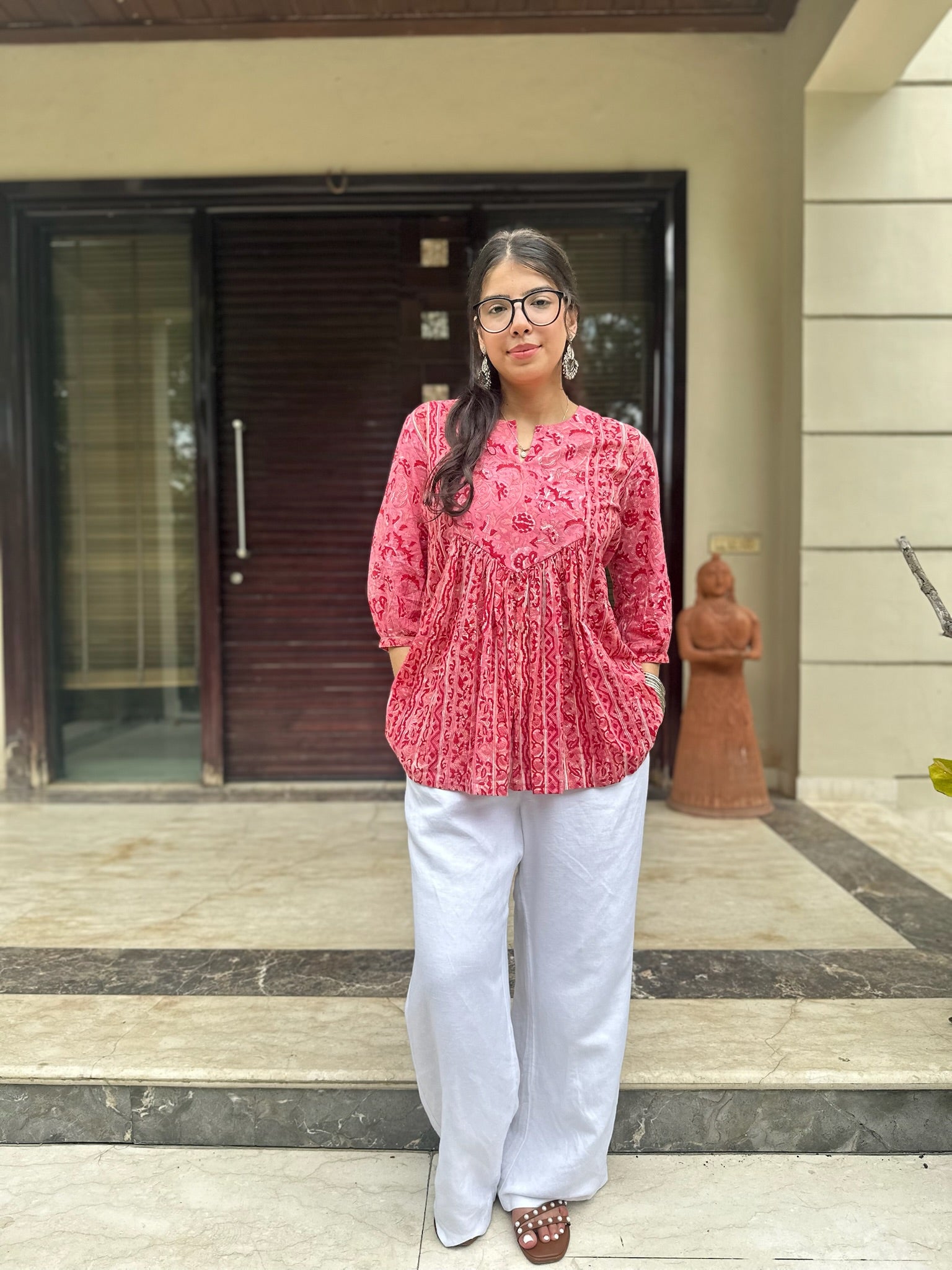 Midnight Pink Gather Short Kurti