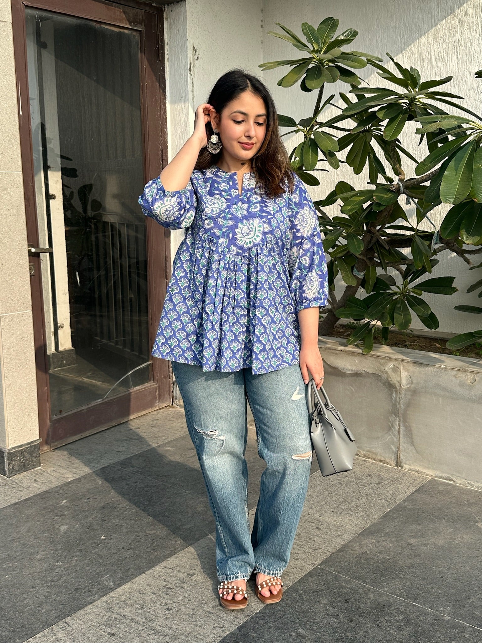 Sakhi Blue Gather Short Kurti