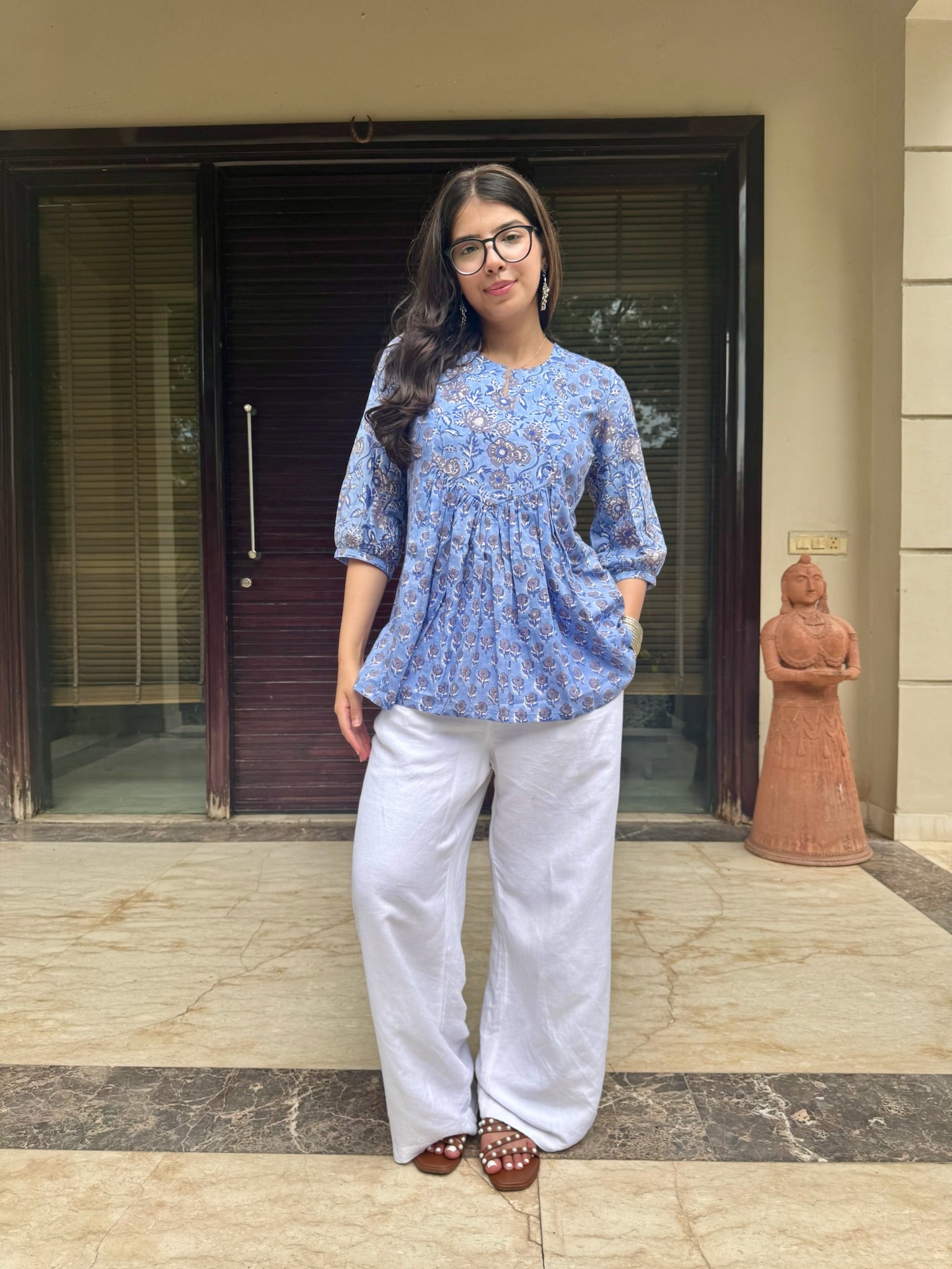 Moroccon Blue Gather Short Kurti