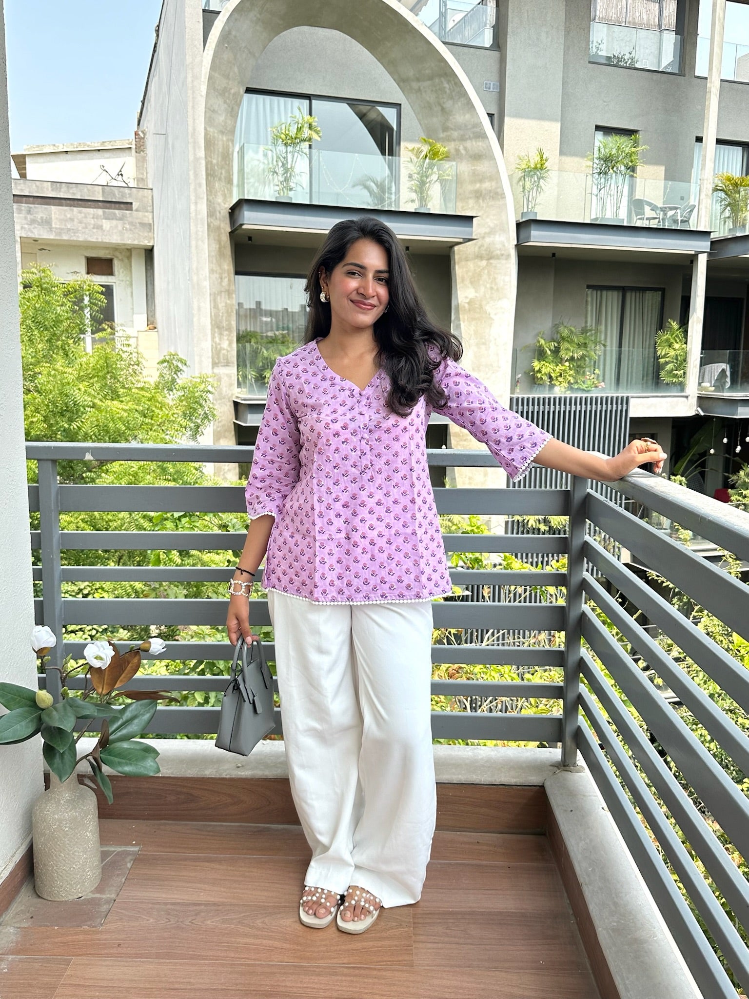 Lilac Milk Lace Short Kurti
