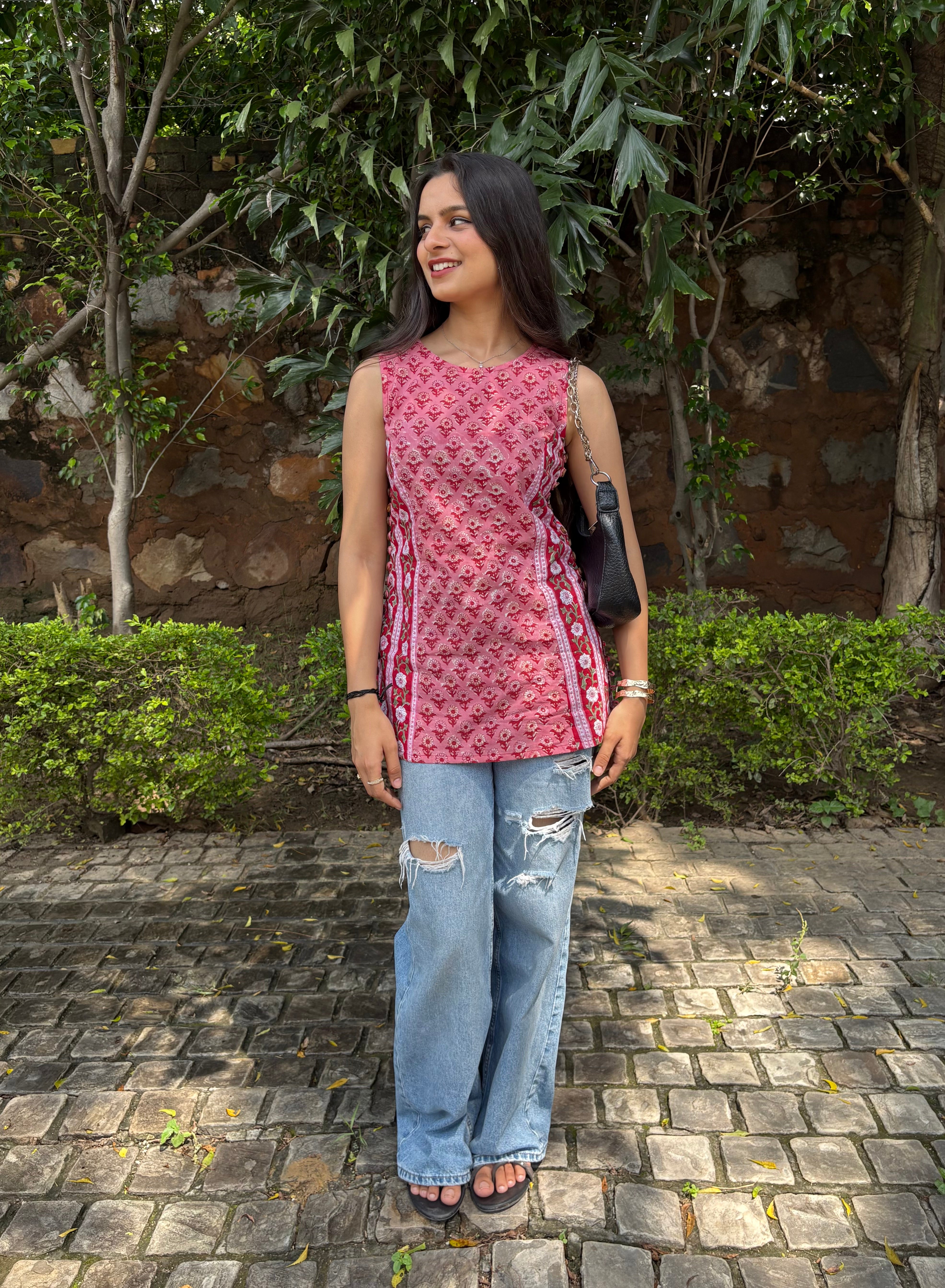 Pink Crimson Halter Short Kurti