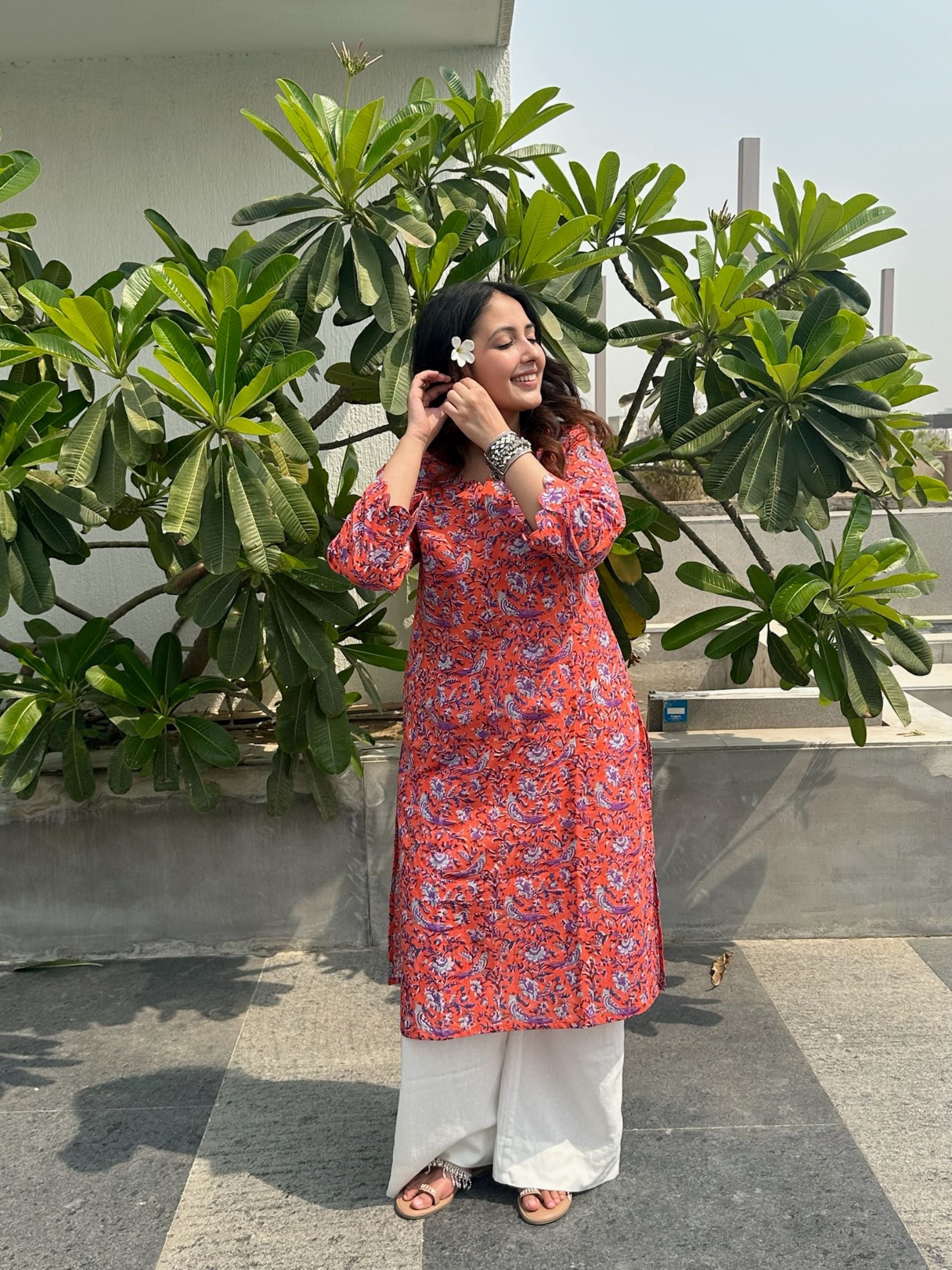 Deep Coral Long Kurta