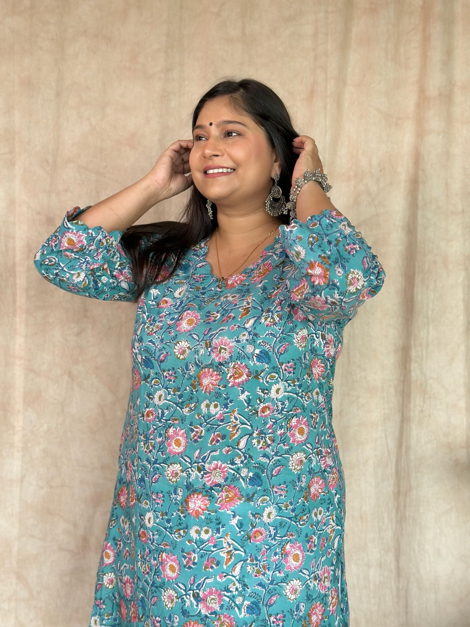 Hippie Blue Block Printed Long Kurta