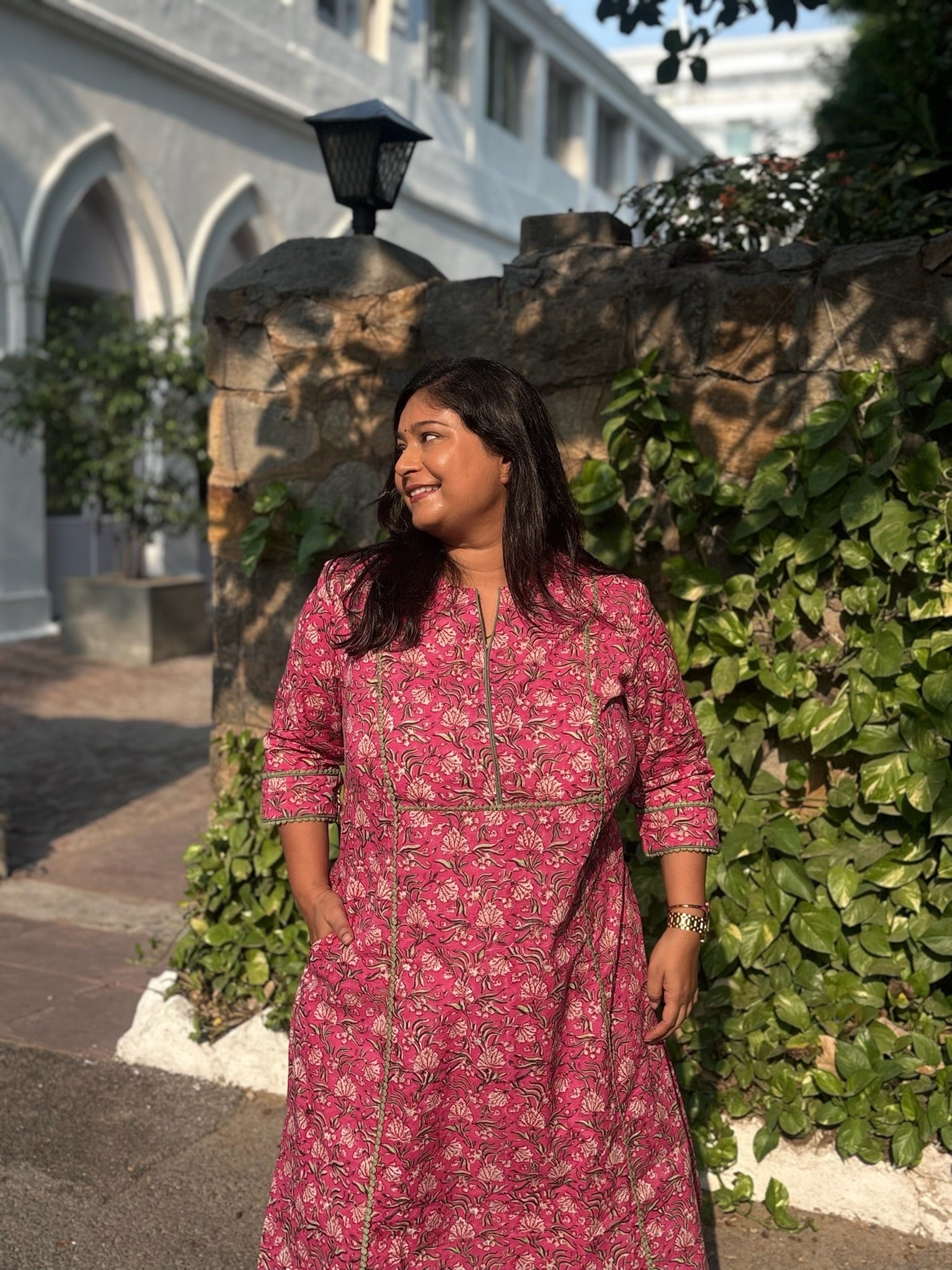Fuchsia Pink Lace Long Kurta