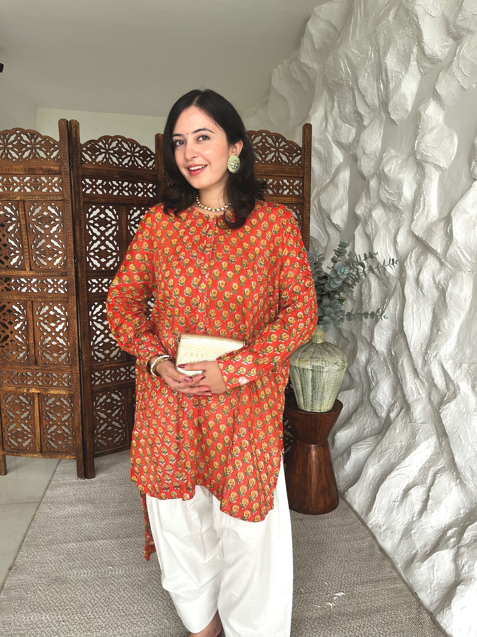 Kesari Flame Mulmul Co-Ord Set