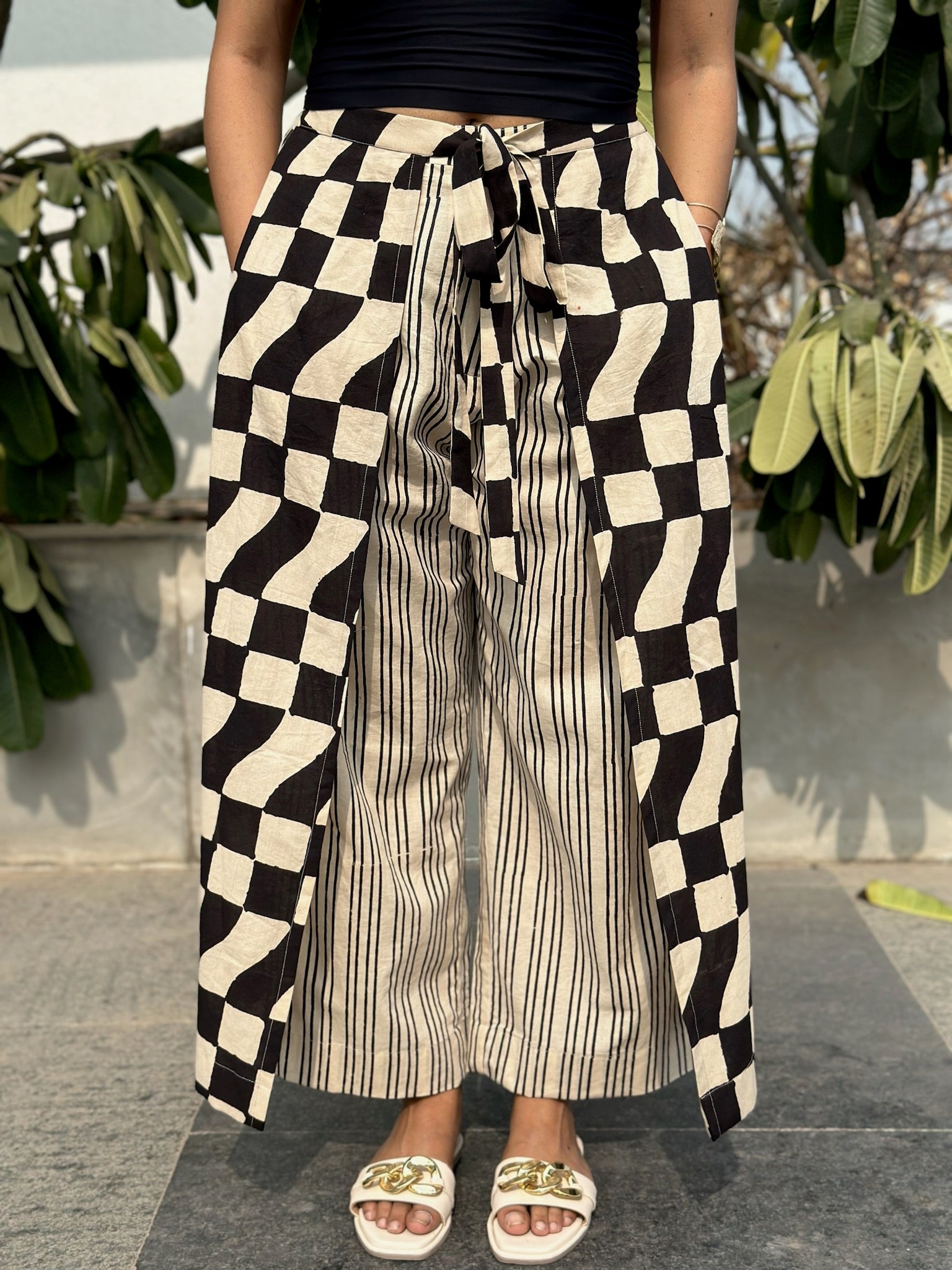 Black Geometric Wrap Pants