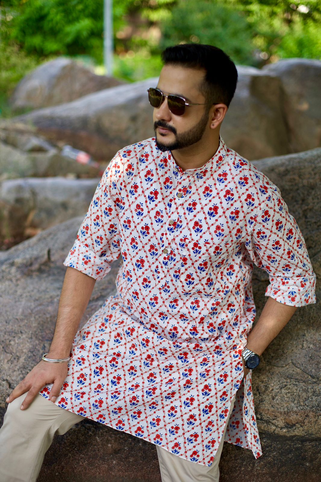 Men Munnavar Printed White Cotton Kurta